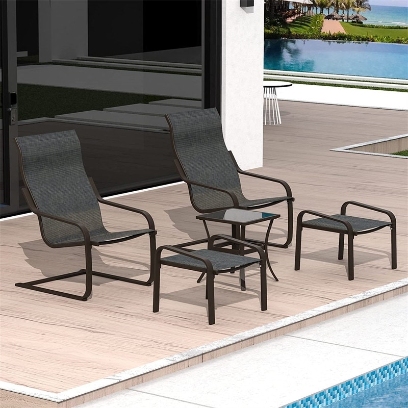 Set Of 5 Outdoor Patio Chairs  C Spring Motion Chair
