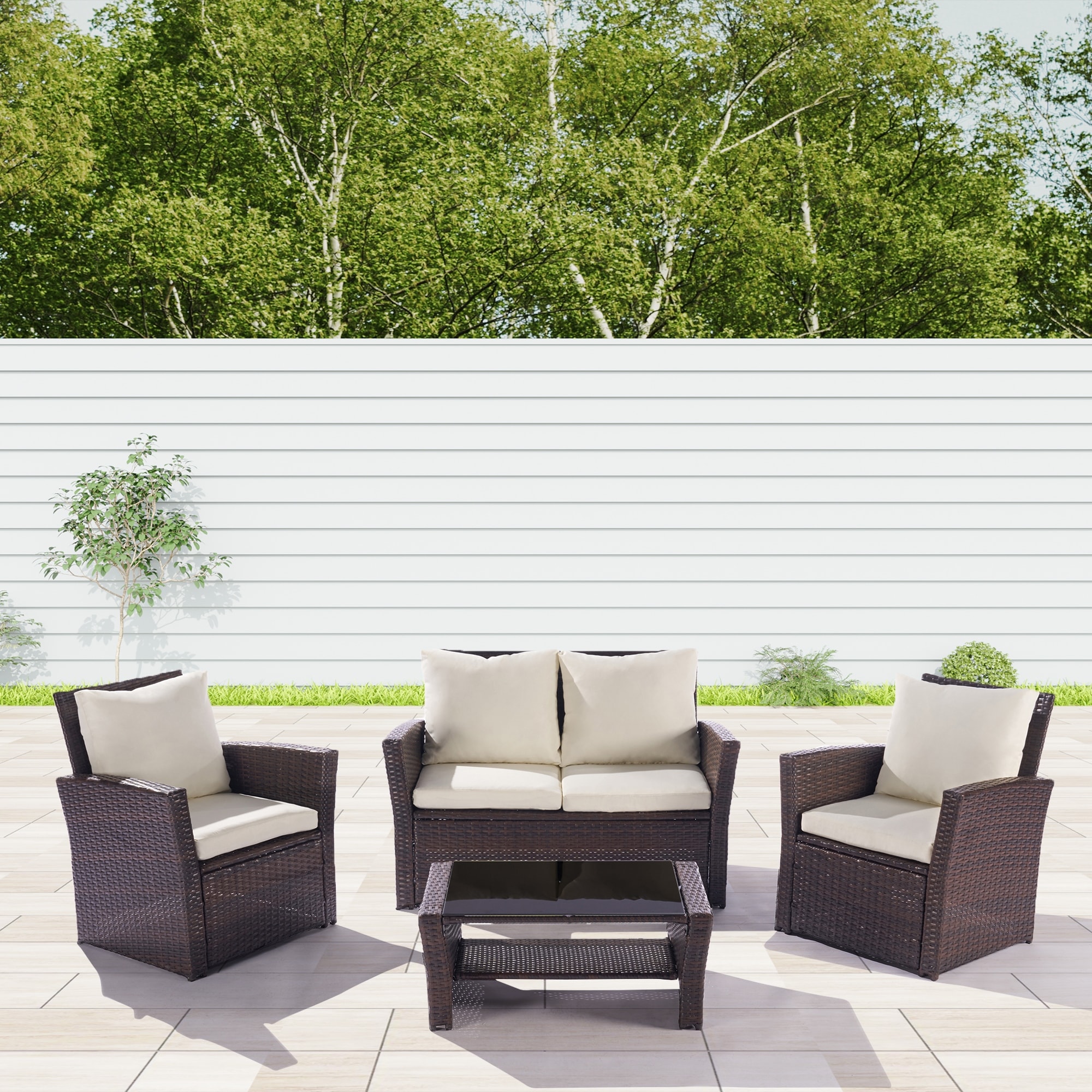 4-piece Pe Rattan Wicker Conversation Sofa Set For 4  Outdoor Garden Patio Furniture With Cushions For Any Outdoor Setting