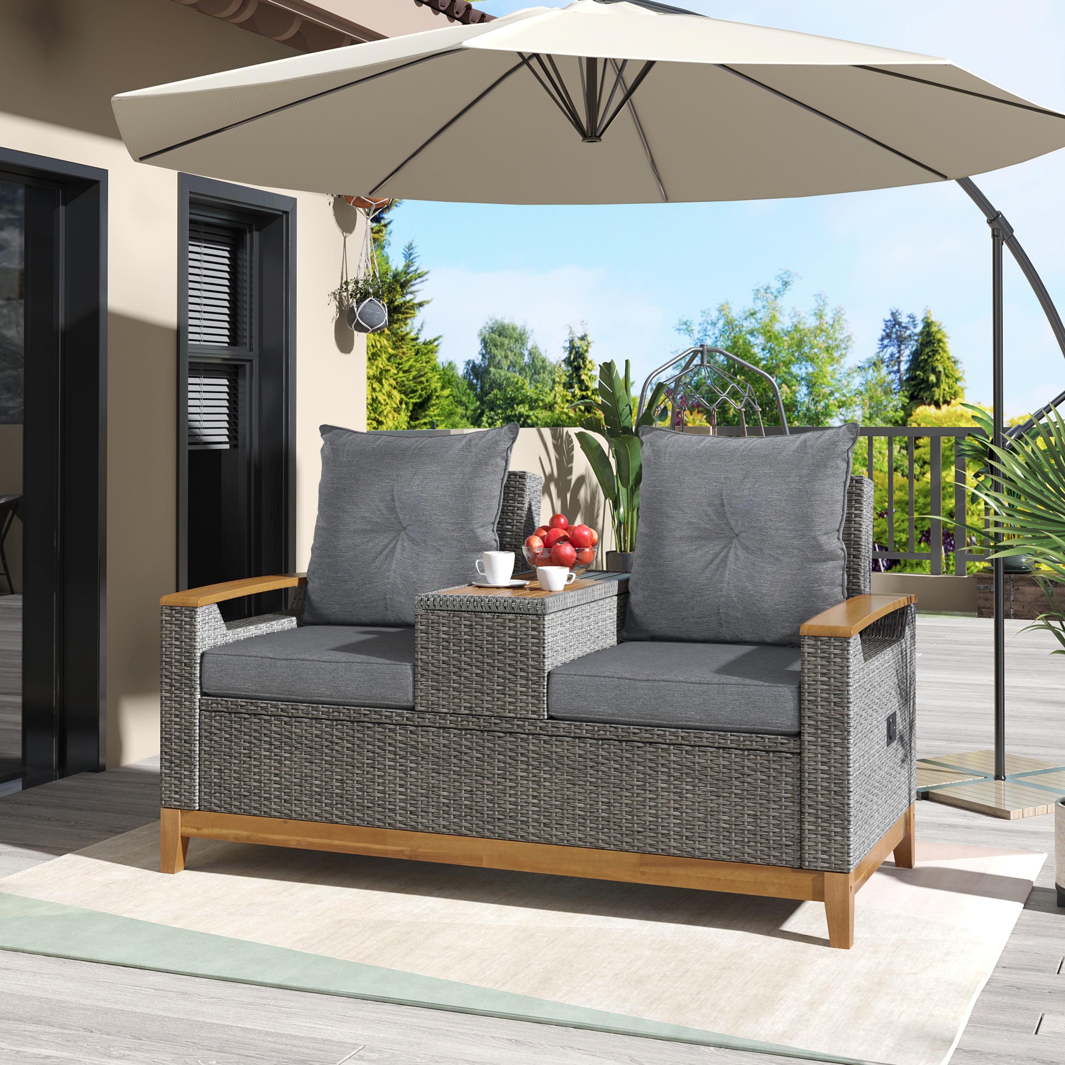 Outdoor Comfort Adjustable Loveseat  Armrest With Storage Space  Suitable For Courtyards/ Swimming Pools And Balconies