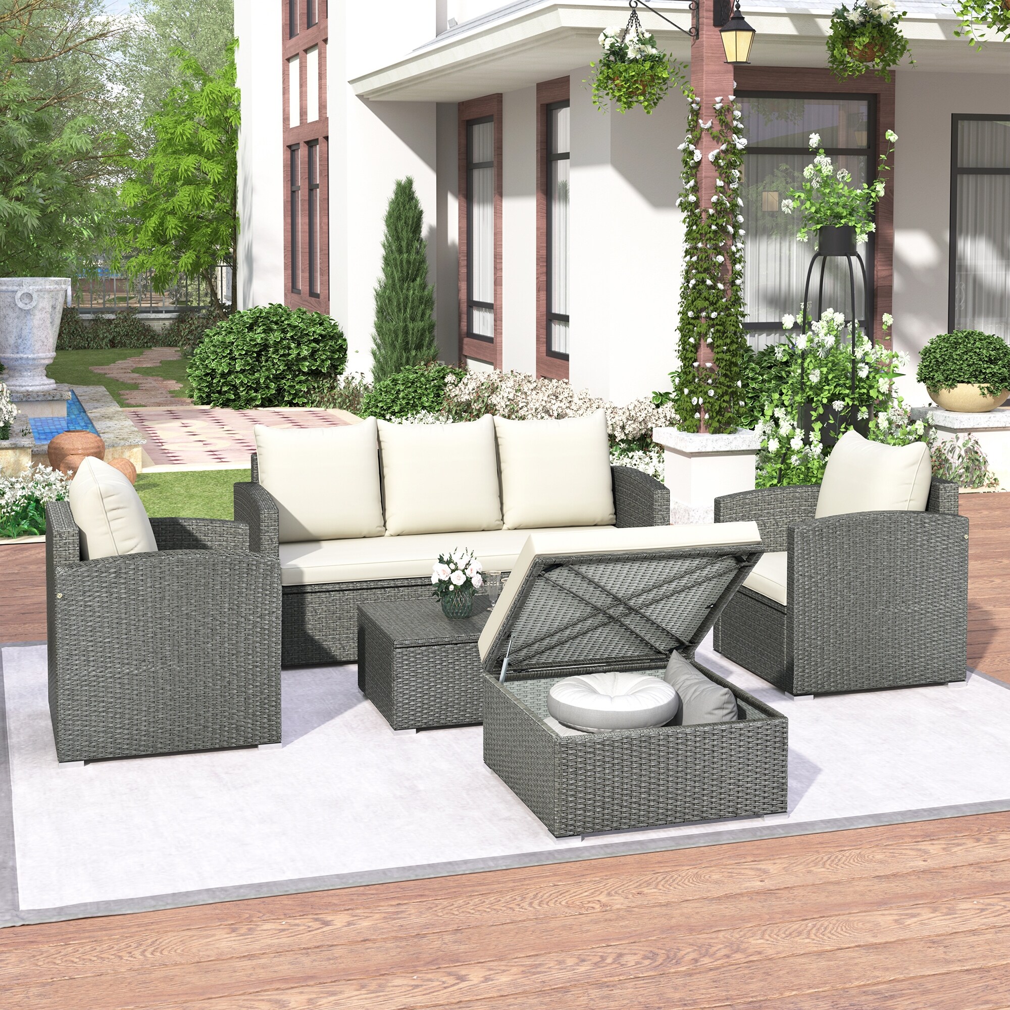 Gray+beige Stylish 5-piece Sectional Sofa Set
