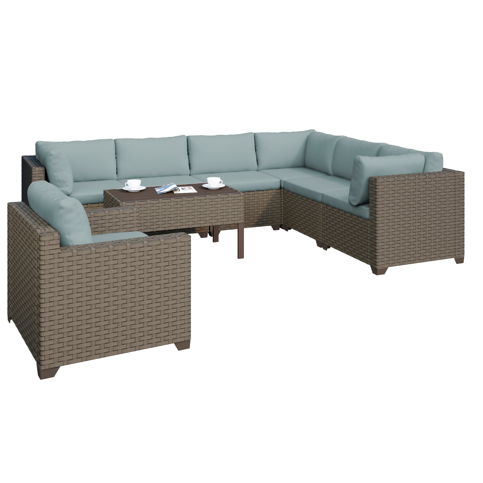 Keys 8-piece Outdoor Conversation Set With Club Chair And Coffee Table In Summer Fog Wicker