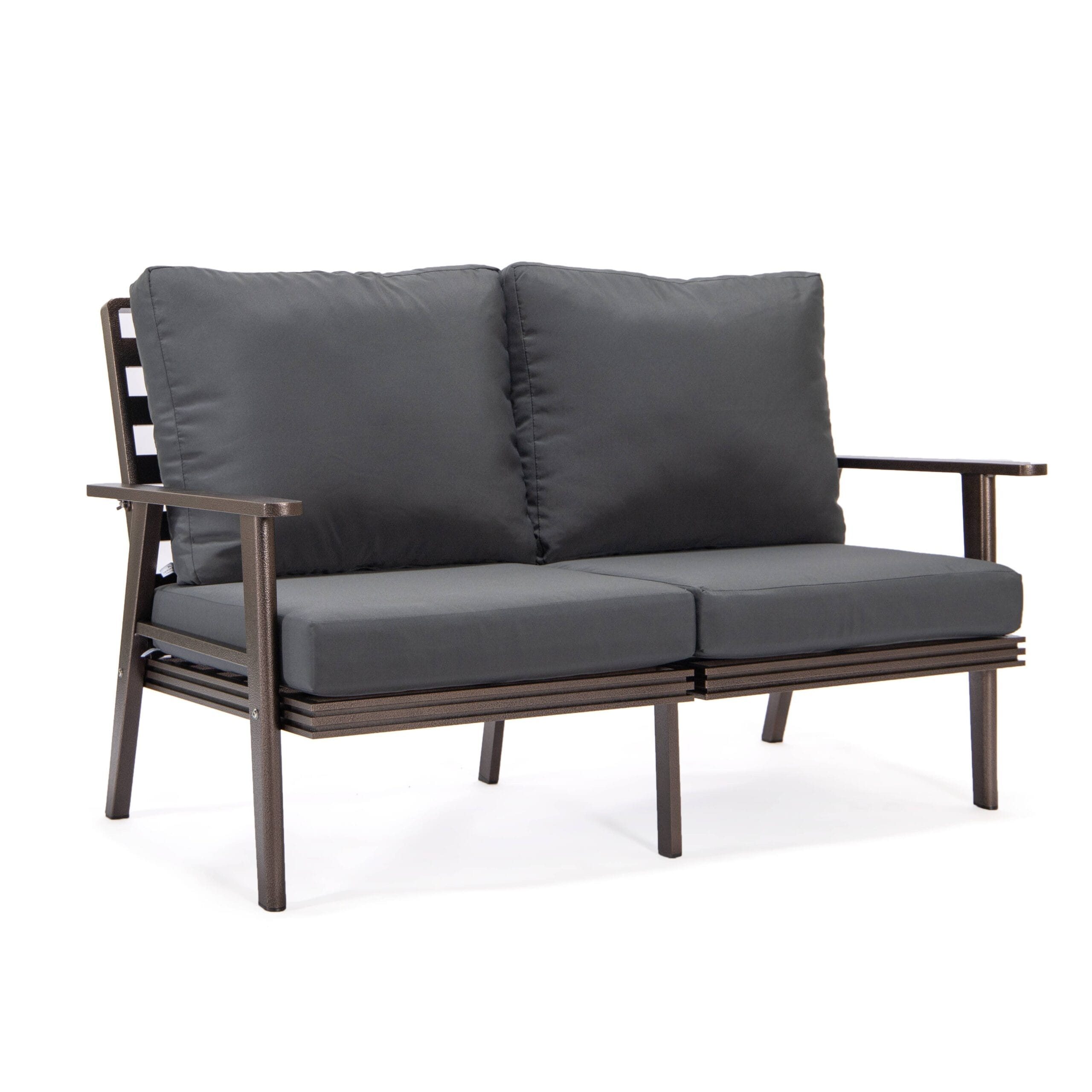 Leisuremod Walbrooke Patio Loveseat With Brown Aluminum Frame And Removable Cushions - 56.69