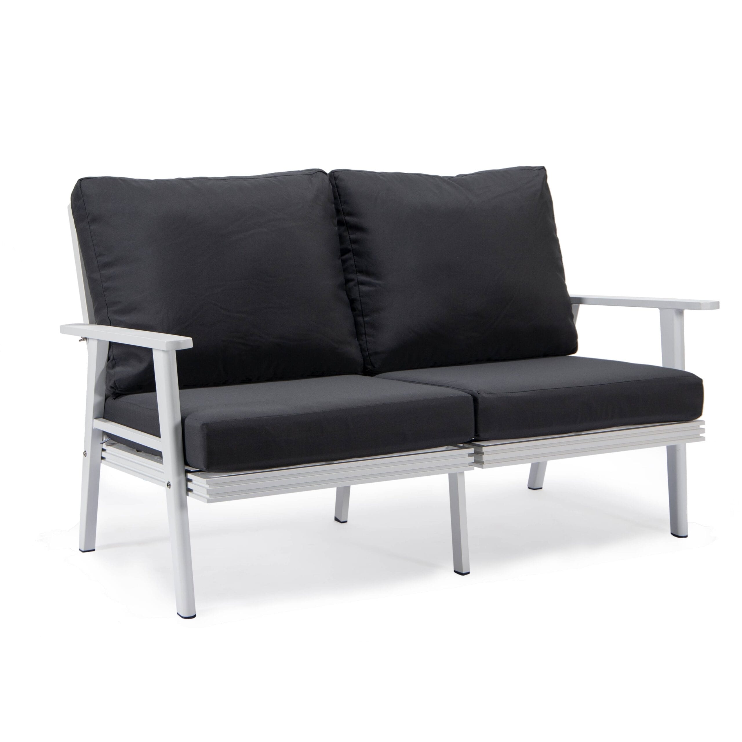 Leisuremod Walbrooke Patio Loveseat With White Aluminum Frame And Removable Cushions - 56.69