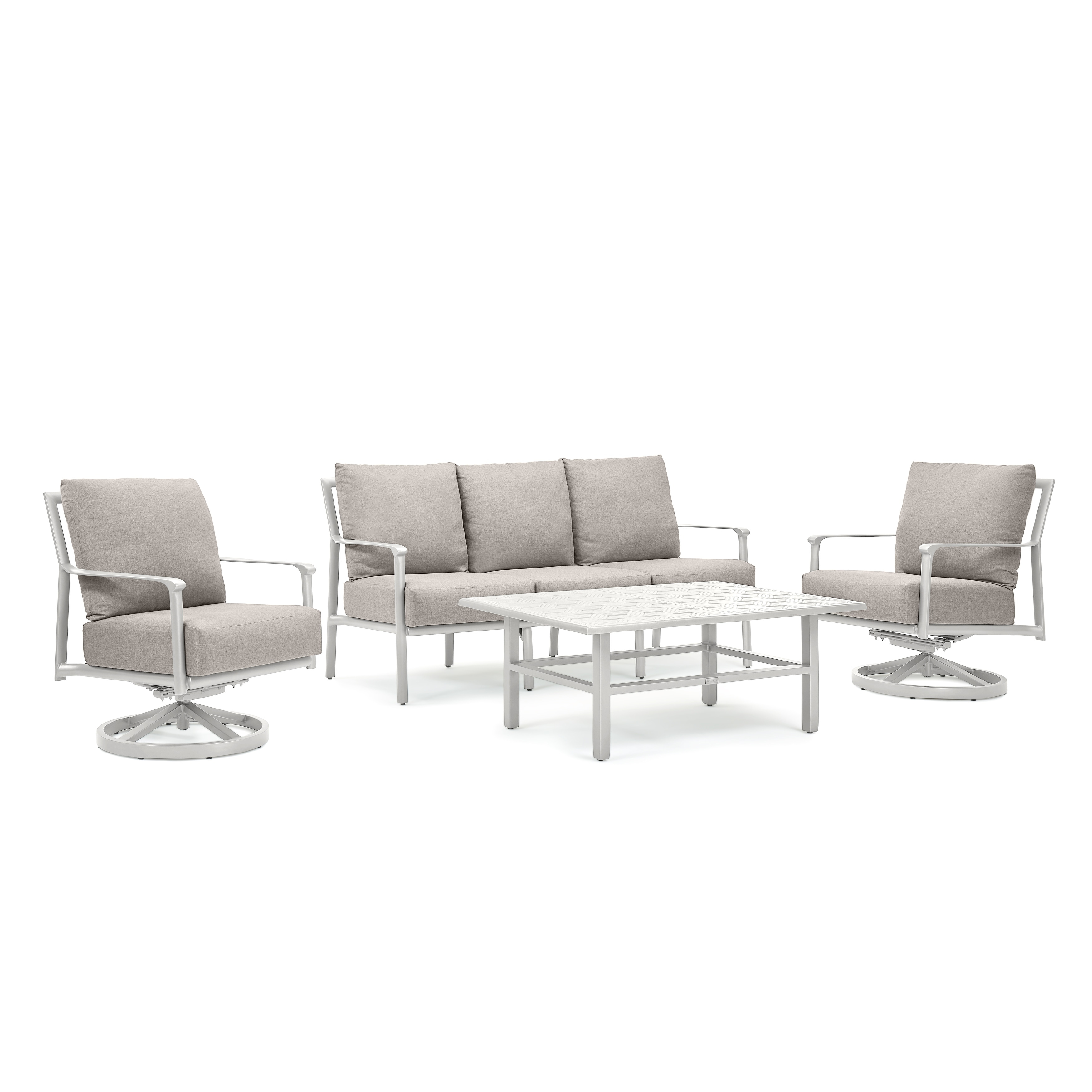Aspen Cushion 4 Piece Seating Set With 2 Swivel Rocker Lounge Chairs  Sofa  Coffee Table