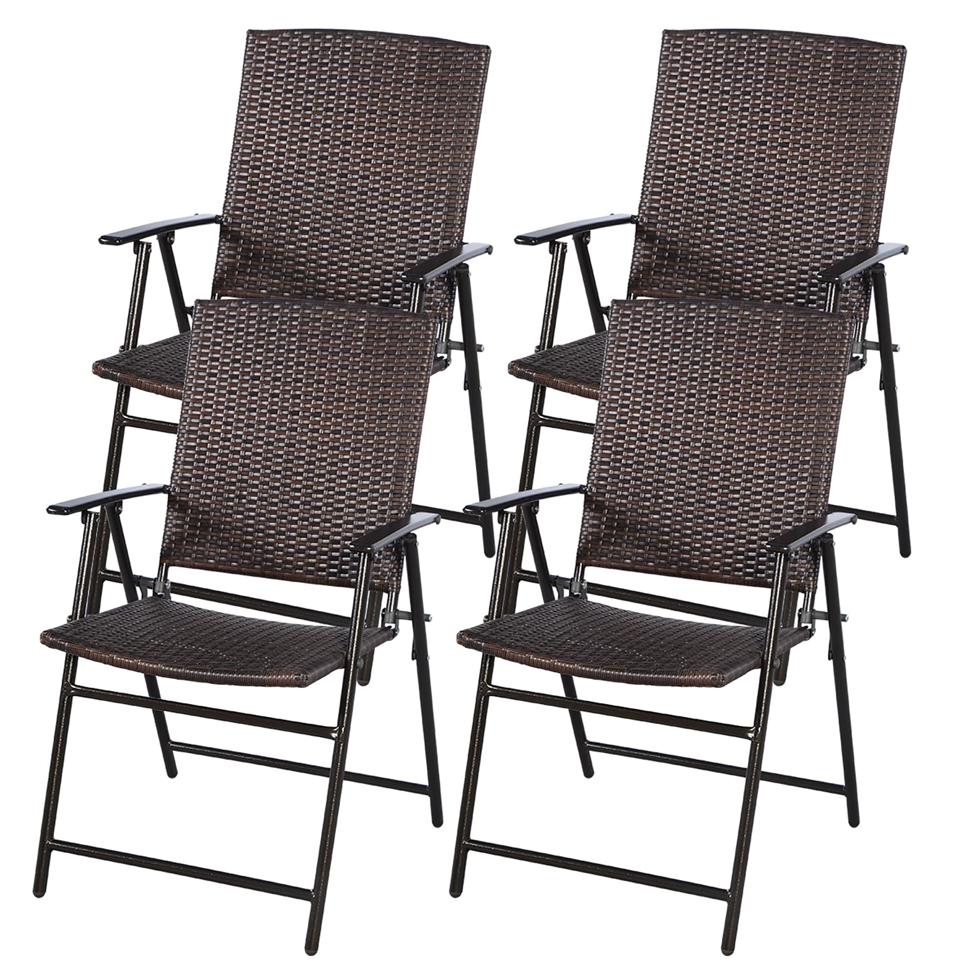 4 Pcs Folding Patio Chair Set Outdoor Portable Wicker Chair
