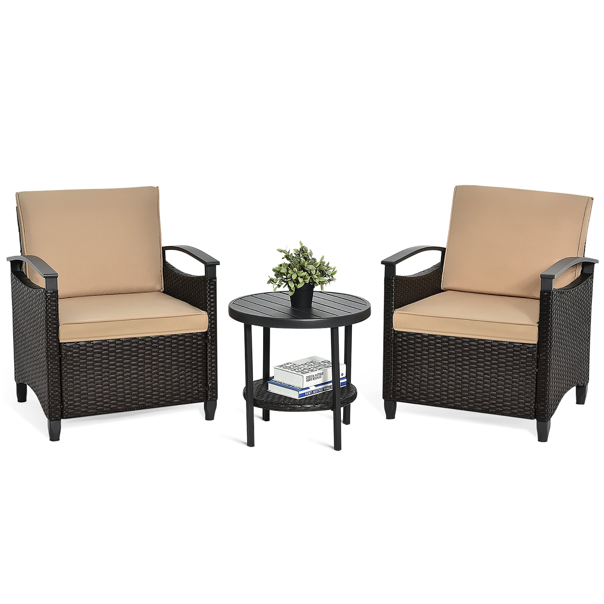 3 Pcs Rattan Sofa Set Patio Conversation Set With Coffee Table