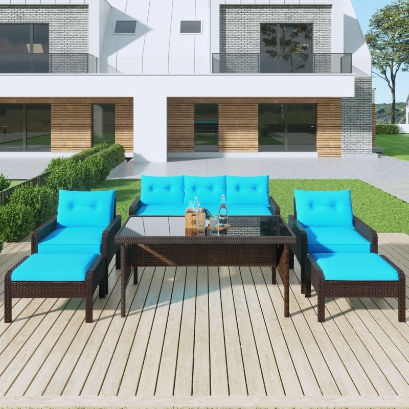 6-piece Outdoor Patio Pe Wicker Rattan Sofa Set