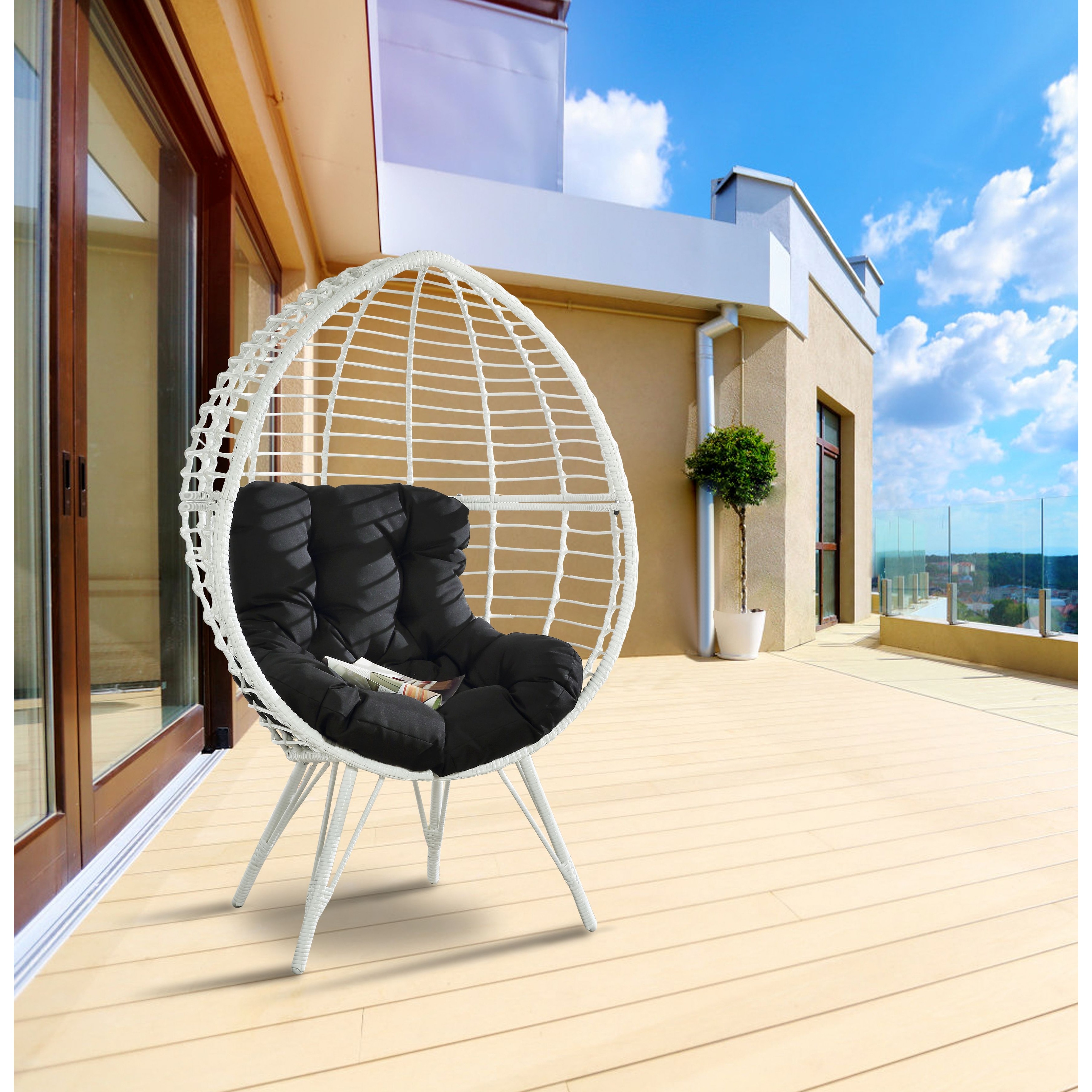 Taylor Black And White Patio Chair With Removable Cushion