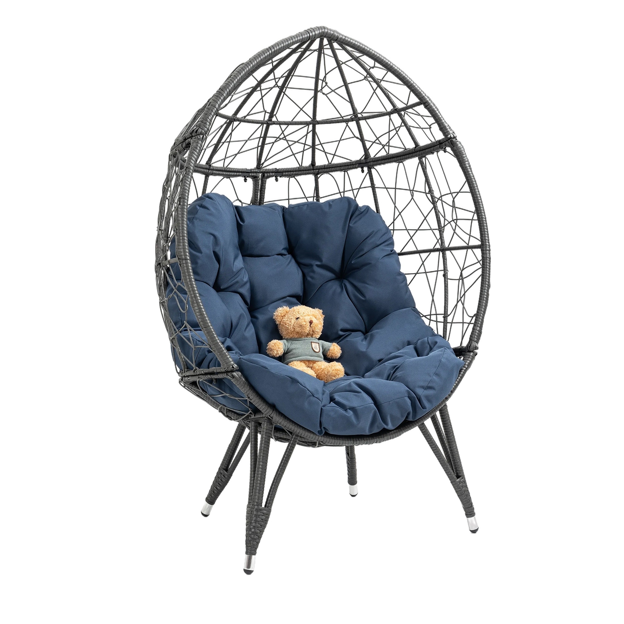 Outdoor Patio Wicker Egg Chair With Cushion Teddy Bear Included