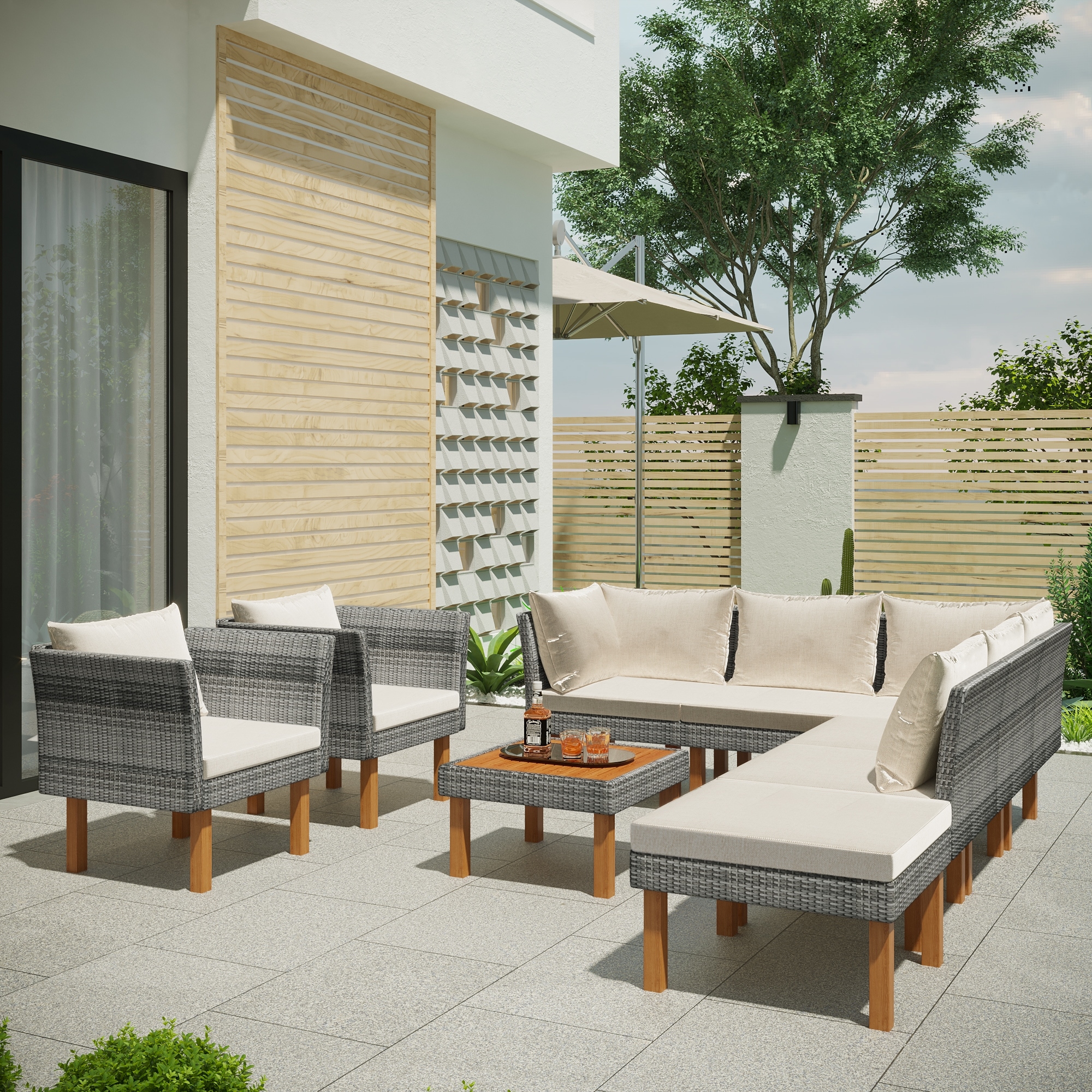 9-piece Outdoor Patio Garden Wicker Sofa Set