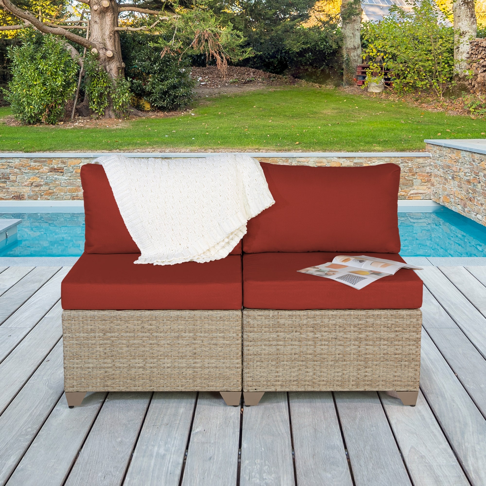 Maui Set Of Two Outdoor Armless Sofas In Natural Aged Wicker
