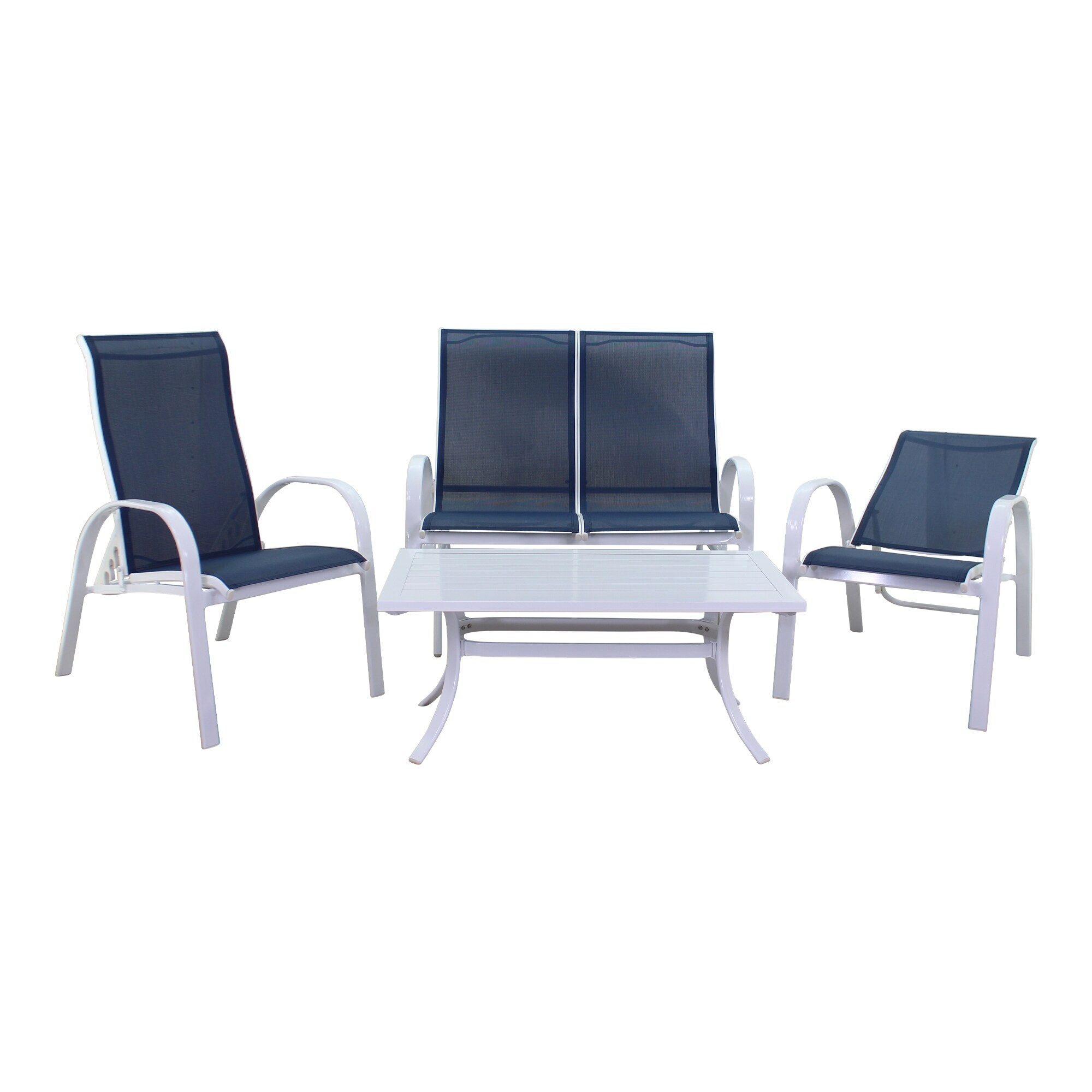 Courtyard Casual Santa Fe 4 Piece Loveseat Set With 1 Loveseat Glider  1 Coffee Table And 2 Reclining Sling Chairs