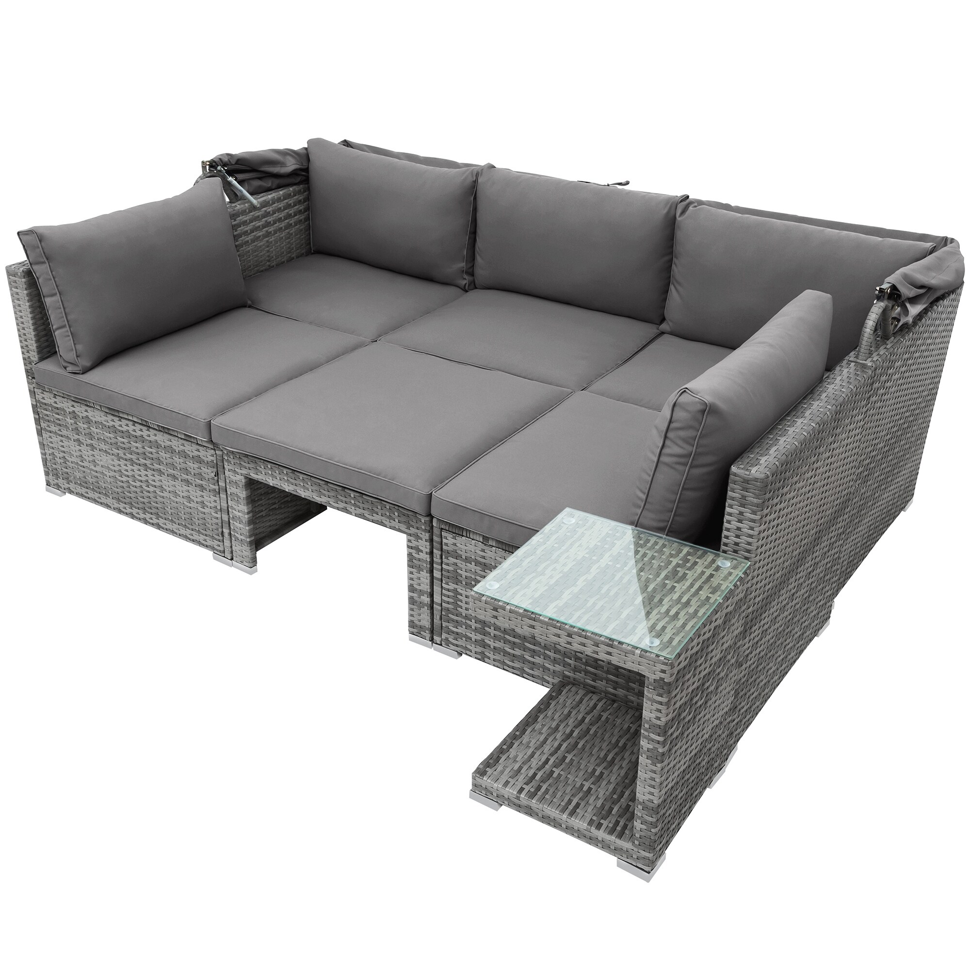 5 Pieces Outdoor Sectional Patio Rattan Sofa Set Rattan Daybed