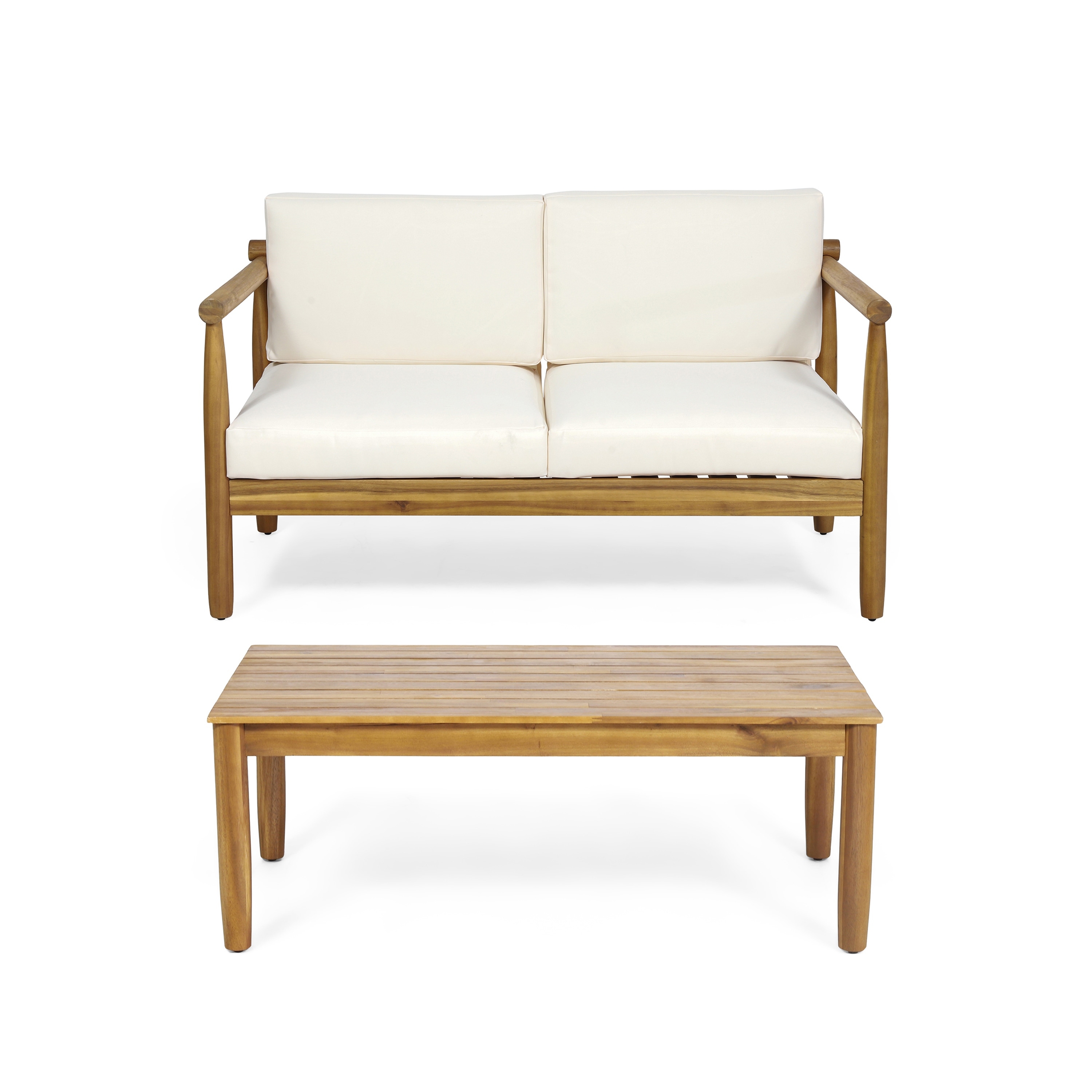 Bonsallo Acacia Wood Outdoor Loveseat And Coffee Table With Cushions By Christopher Knight Home