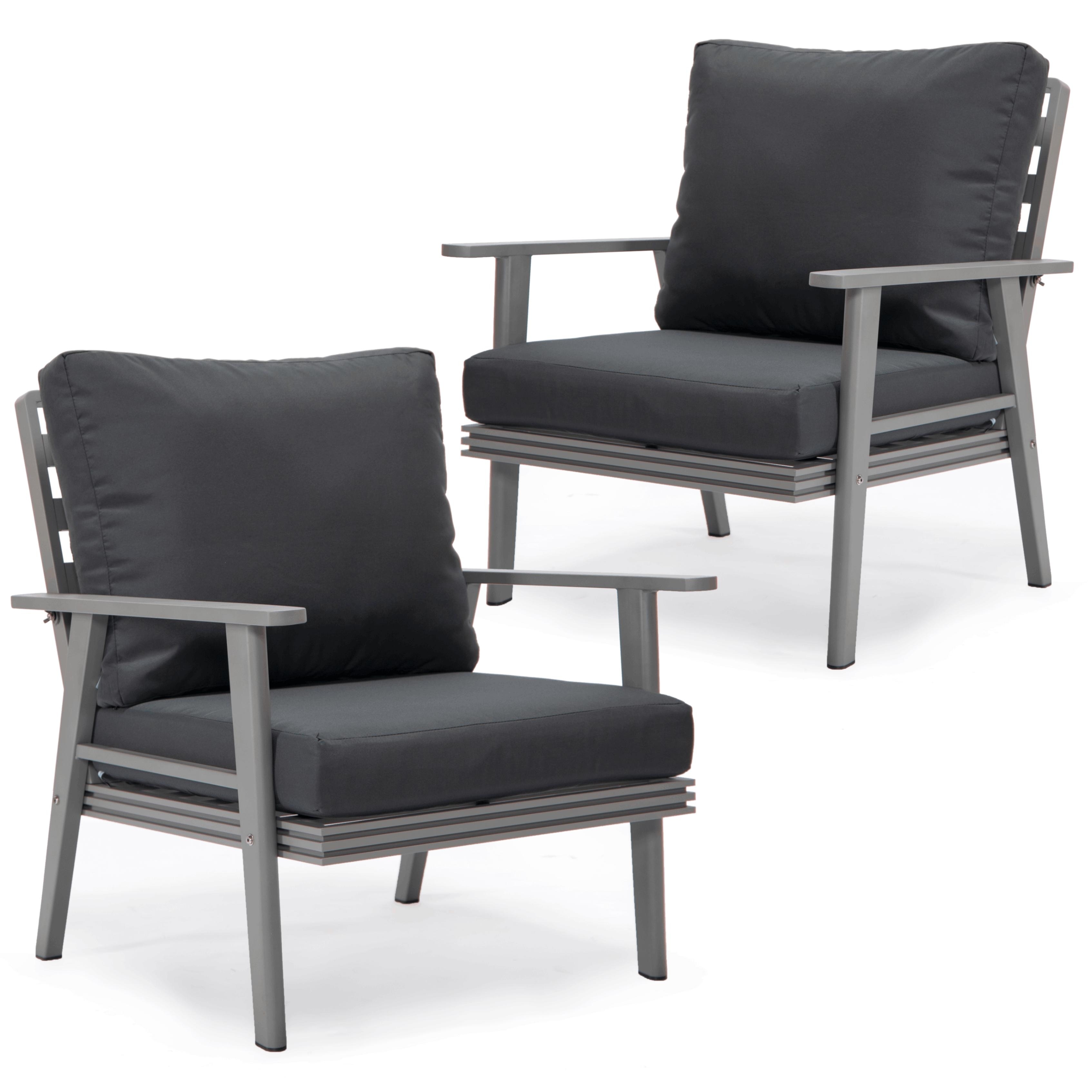 Leisuremod Walbrooke Grey Patio Armchairs With Cushions Set Of 2