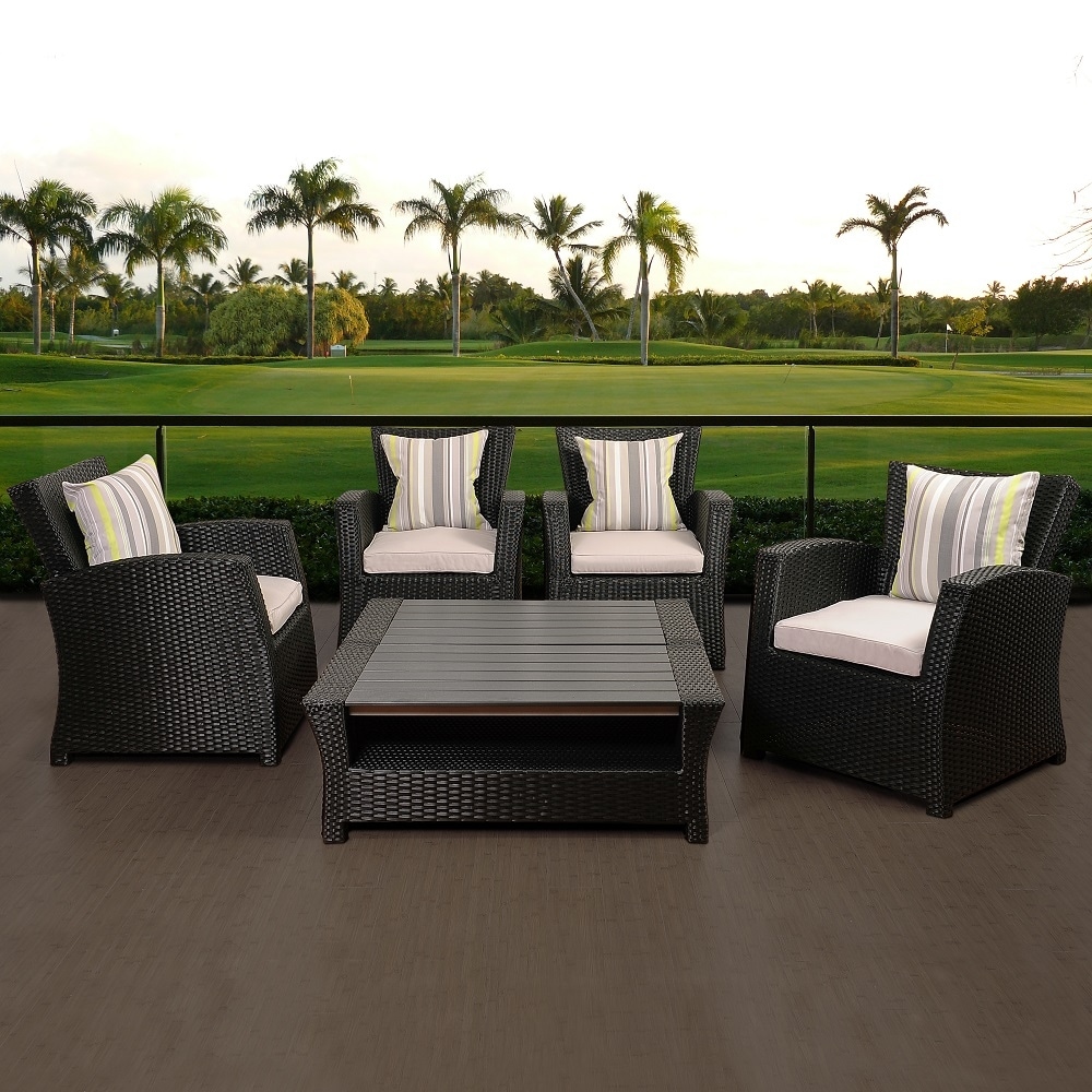 Atlantic 6-piece Outdoor Conversation Set Wicker Patio Furniture With Light Grey Cushions