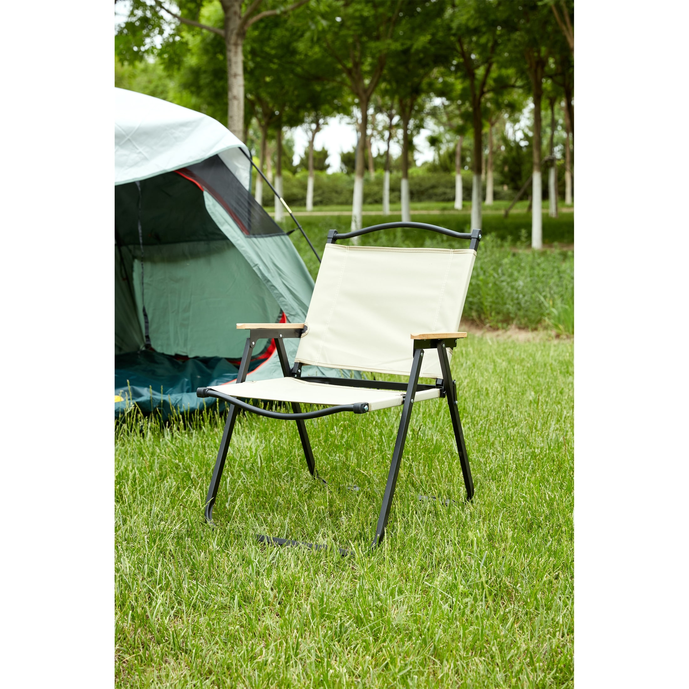 Beige Outdoor Folding Chair For Camping Picnics And Bbq