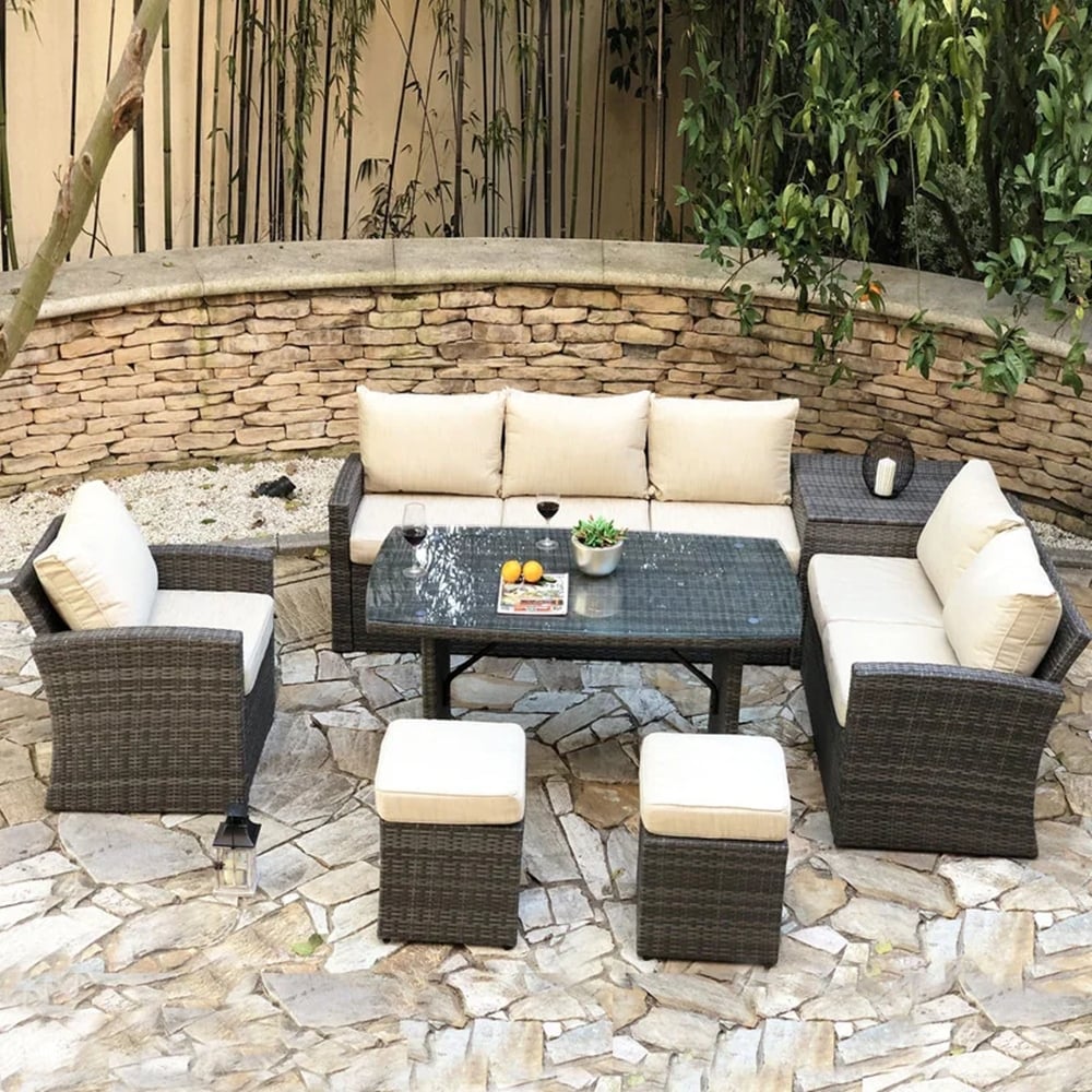 7-piece Patio Outdoor Wicker Sectional Sofa Set With Rain Cover