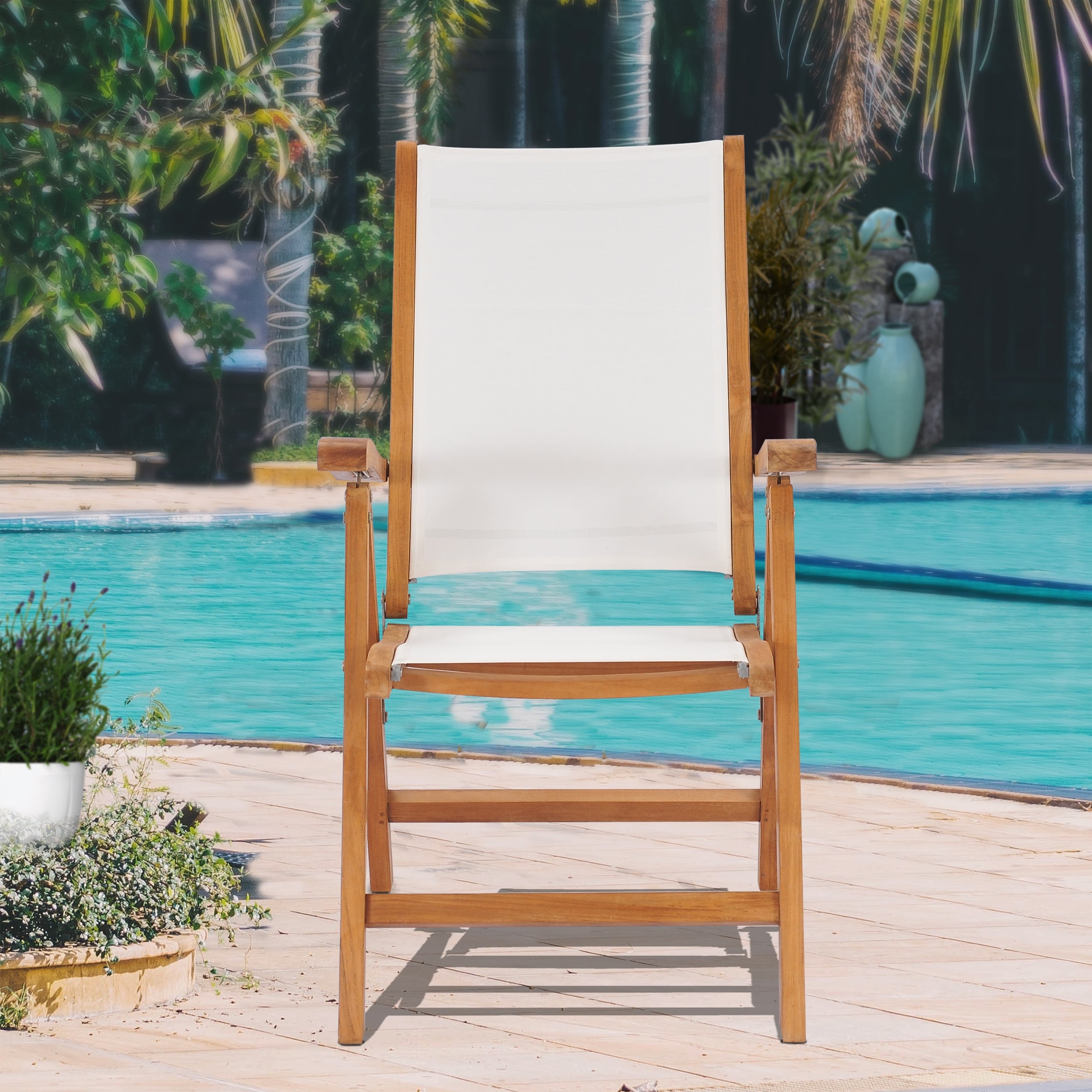 California Teak Wood Reclining Chair With White Batyline Sling