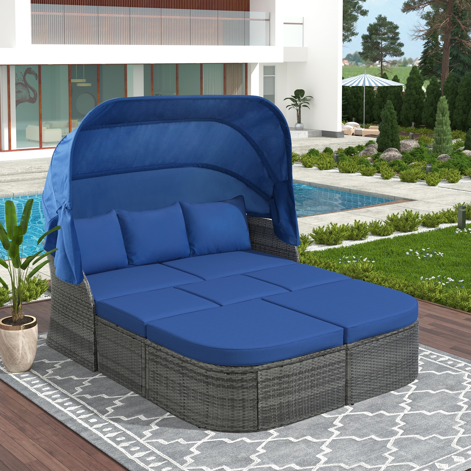 Patio Furniture Set  Outdoor Daybed  Sunbed  And Conversation Set With Canopy