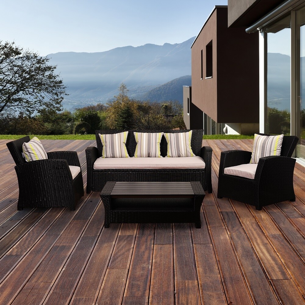 Atlantic 4-piece Outdoor Conversation Set Wicker Patio Furniture With Light Grey Cushions
