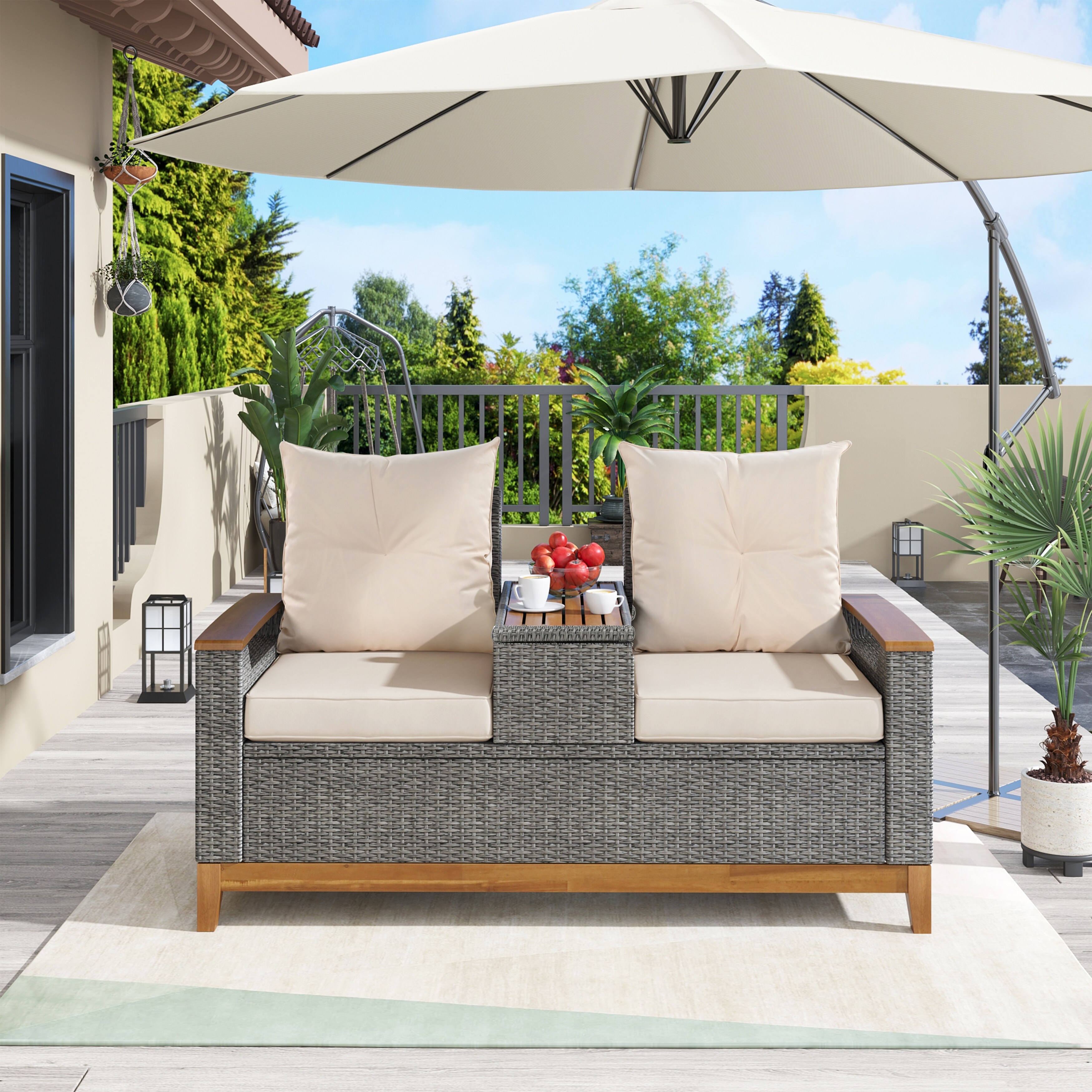 Outdoor Adjustable Loveseat armrest With Storage Space