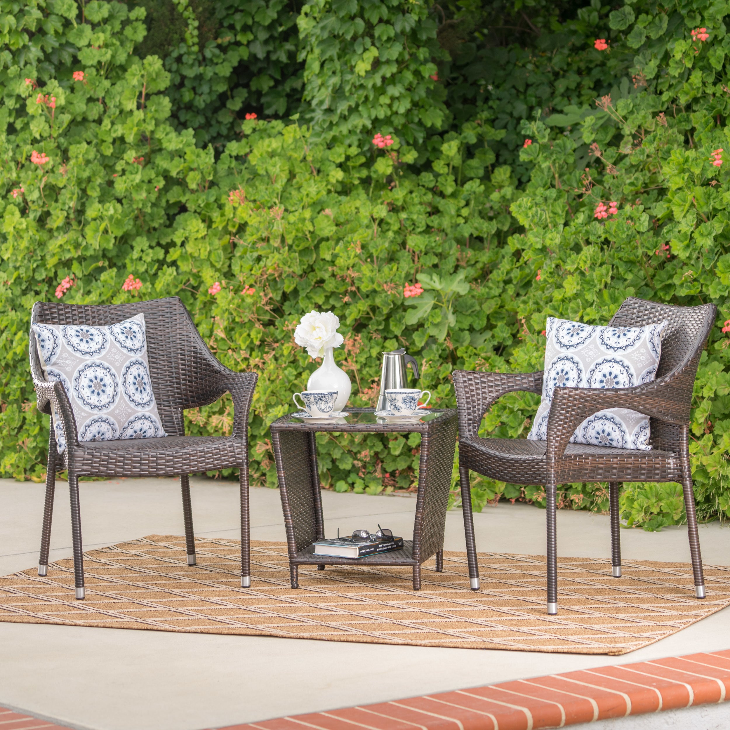 Jenning Outdoor 3-piece Wicker Stacking Chair Chat Set By Christopher Knight Home