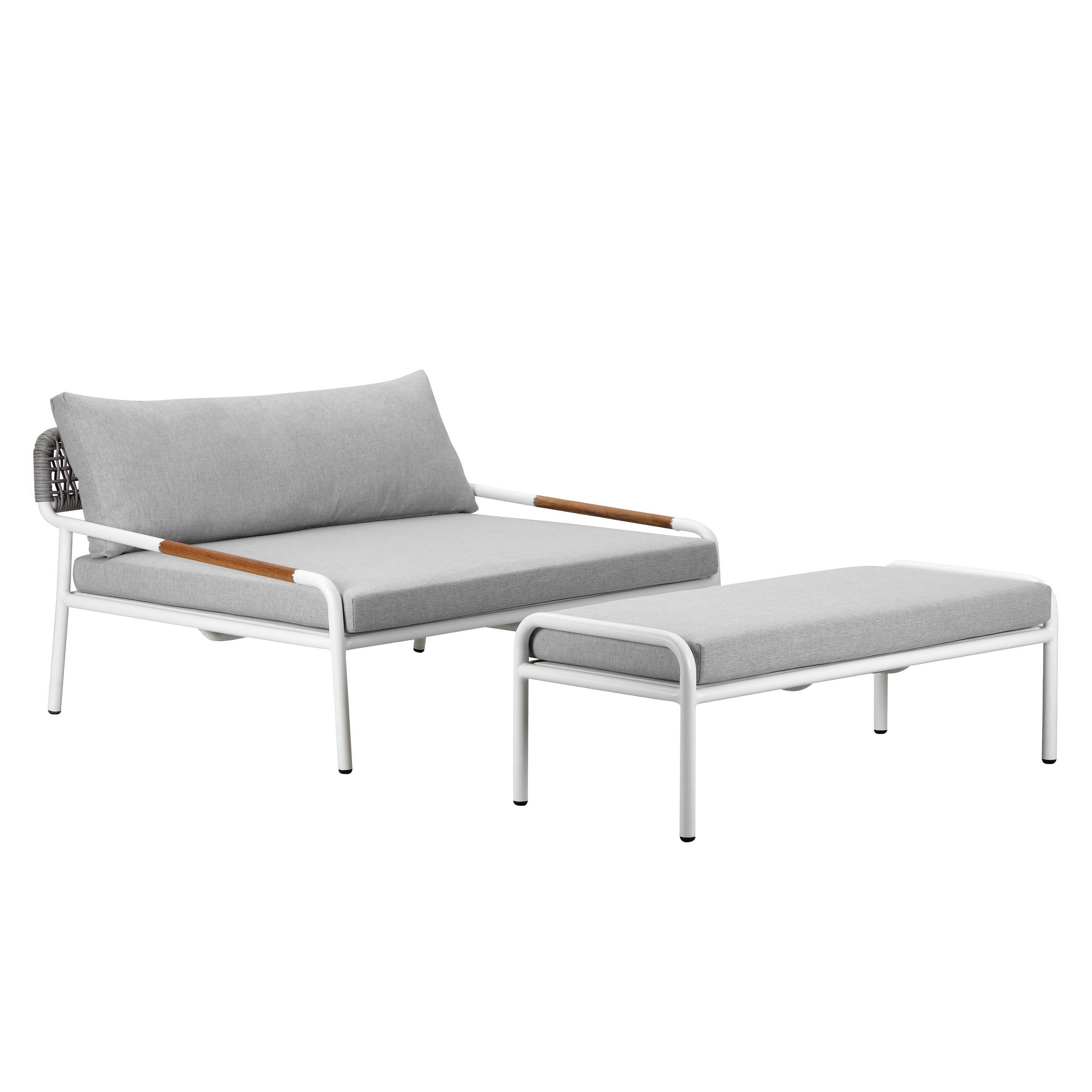 Shia 2 Piece Outdoor Daybed Set  Classic White Aluminum Frames  Ottoman