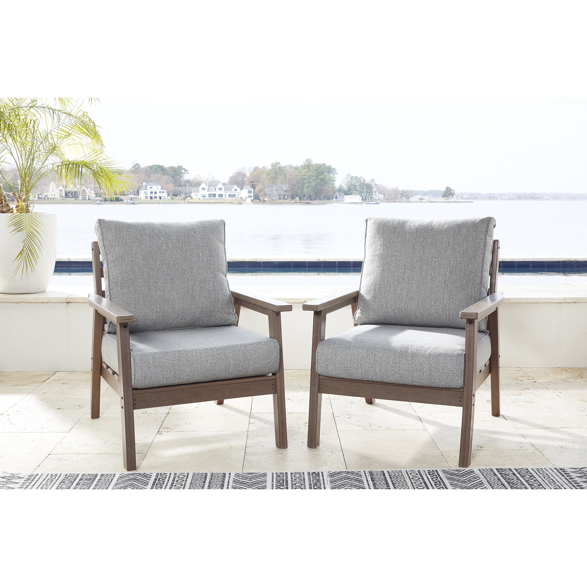 Signature Design By Ashley Emmeline Outdoor Poly All Weather Lounge Chair With Cushion  Set Of 2 - 32w X 34d X 34h