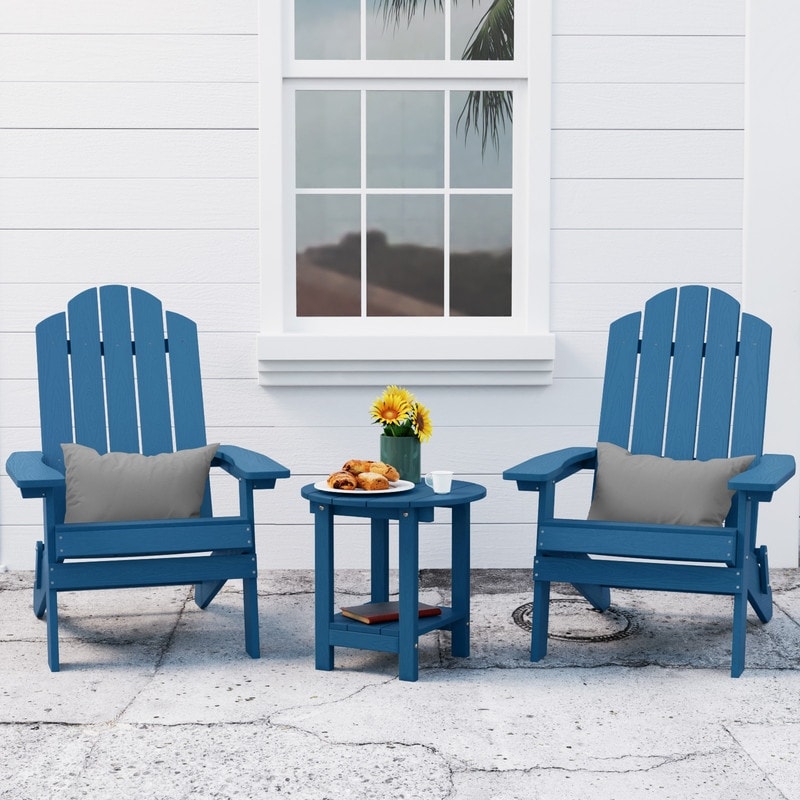 Winsoon 3-piece All Weather Hips Outdoor Folding Adirondack Chairs And Table Set