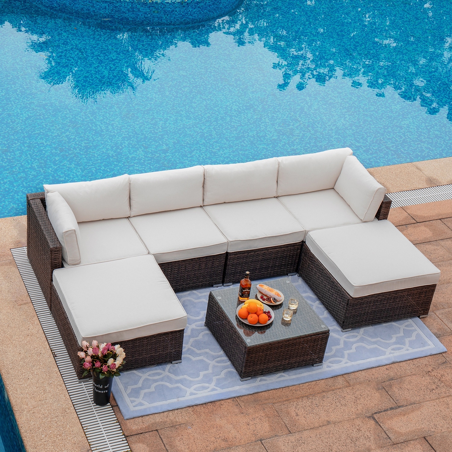 Cosiest 7-piece Outdoor Patio Wicker Sectional Sofa With Coffee Table