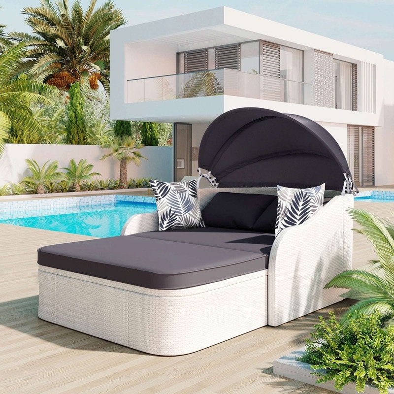 79.9 Outdoor Sunbed With Adjustable Canopy