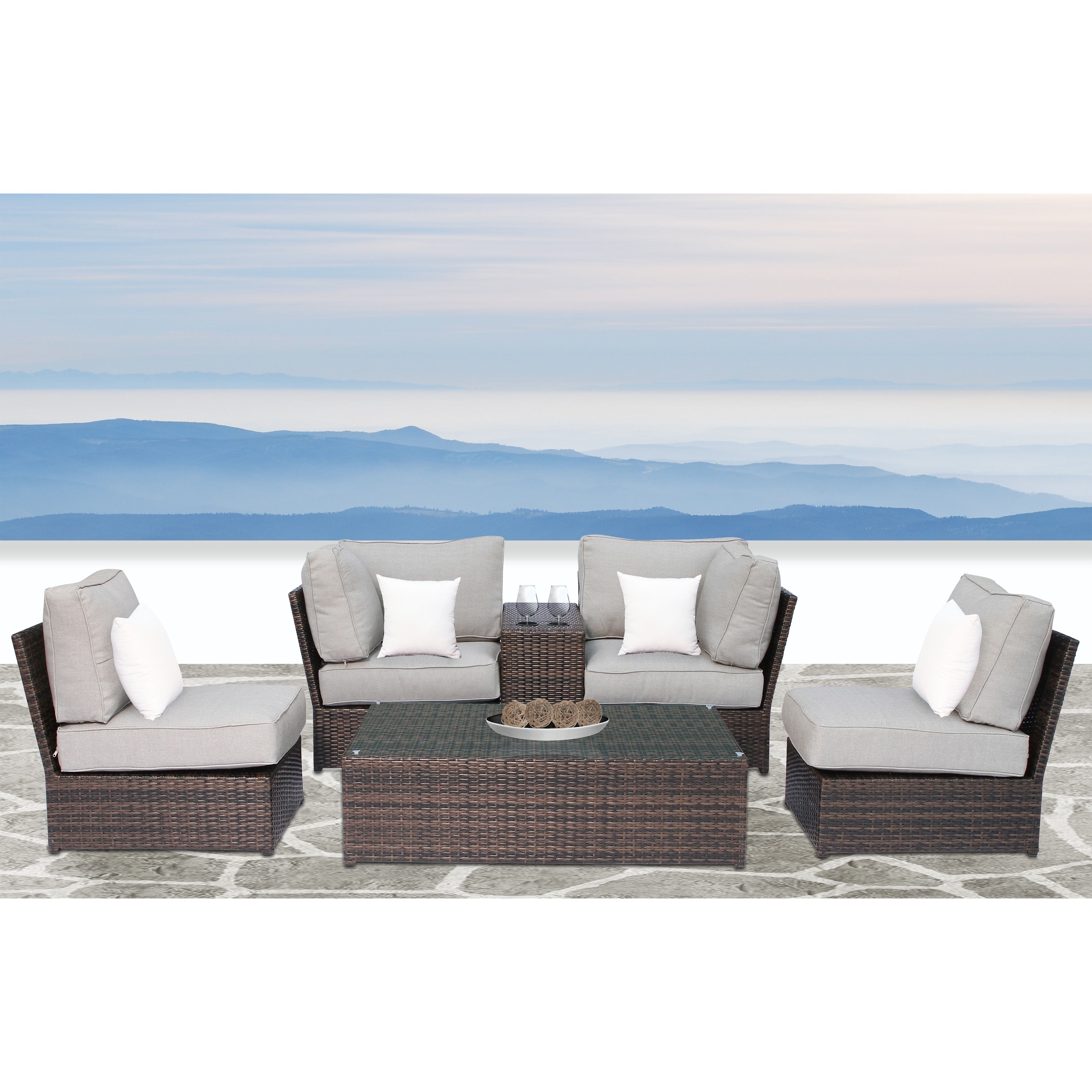 Lucca Cup Holder Table Brown Wicker 6-piece Conversation Set By Living Source International