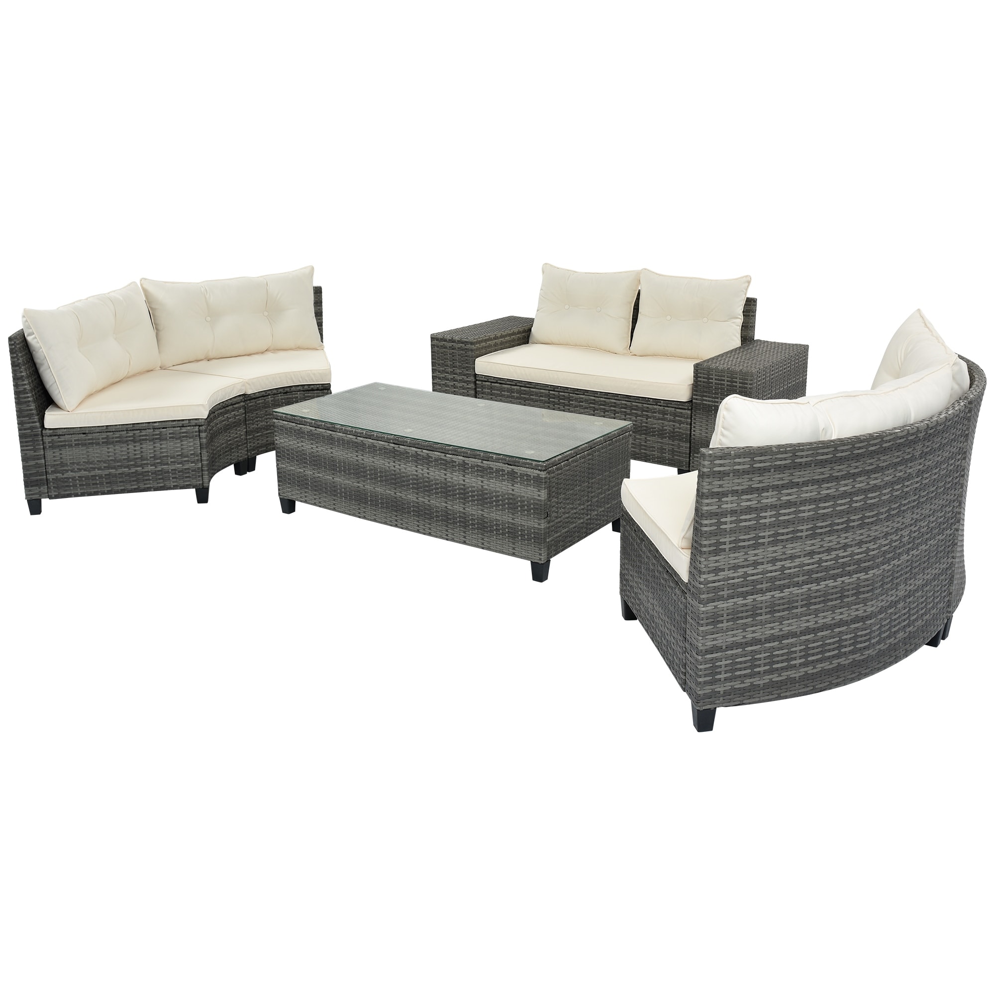 Curved Sofa Set With Rectangular Coffee Table