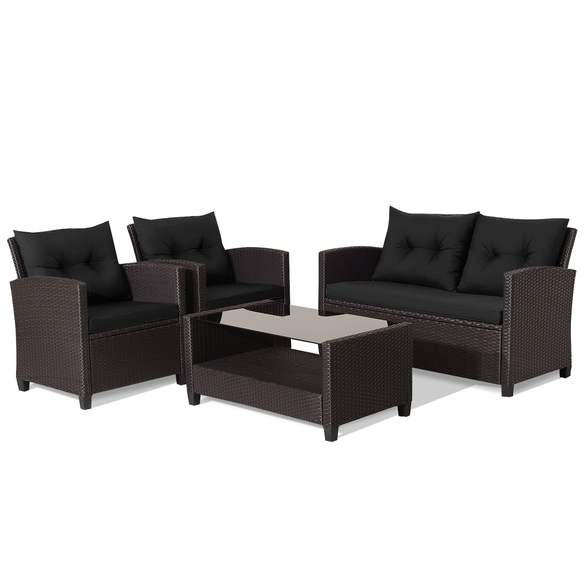 4pcs Outdoor Rattan Conversation Set Patio Furniture Set With Cushions