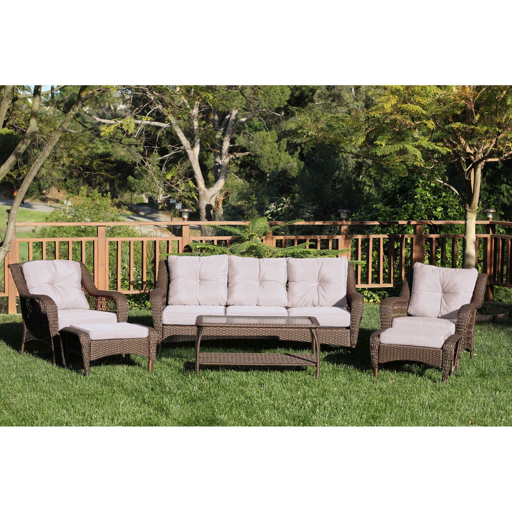 6-piece Resin Wicker Patio Furniture Conversation Set With High Back