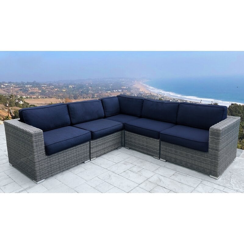 Lsi 5 Piece Rattan Sectional Seating Group With Sunbrella Cushions