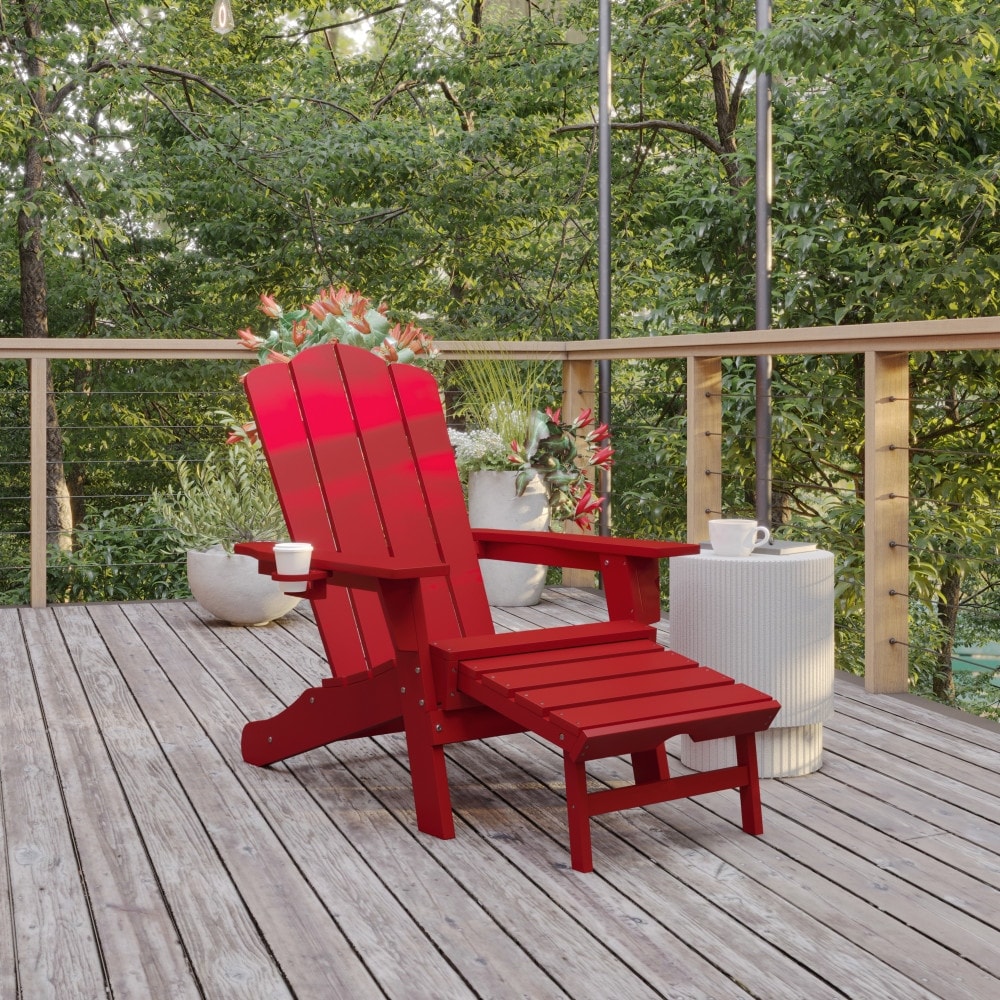 Commercial All-weather Adirondack Chair With Pullout Ottoman and Cupholder