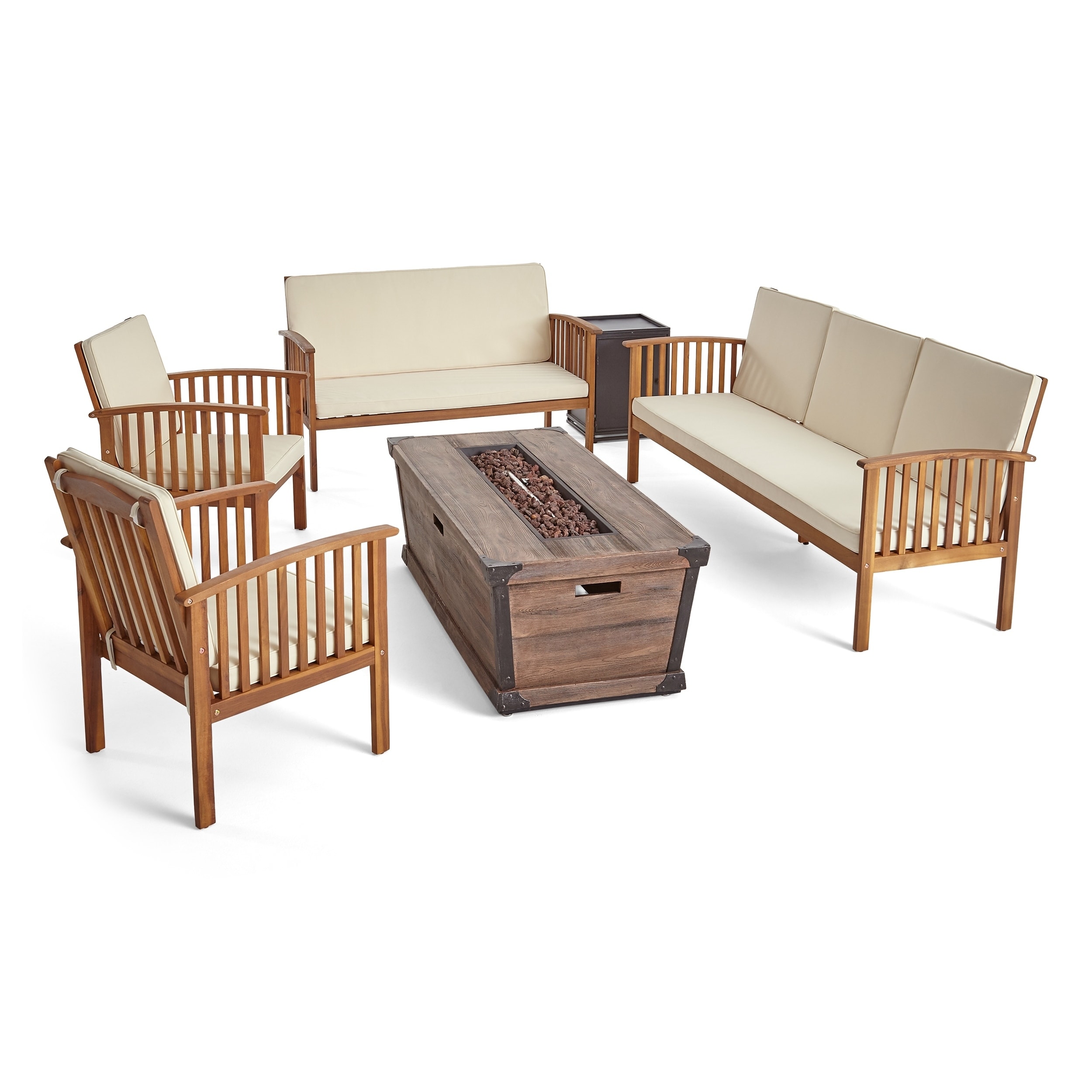 Carolina Outdoor 4 Piece Acacia Wood Conversational Set With Fire Pit By Christopher Knight Home