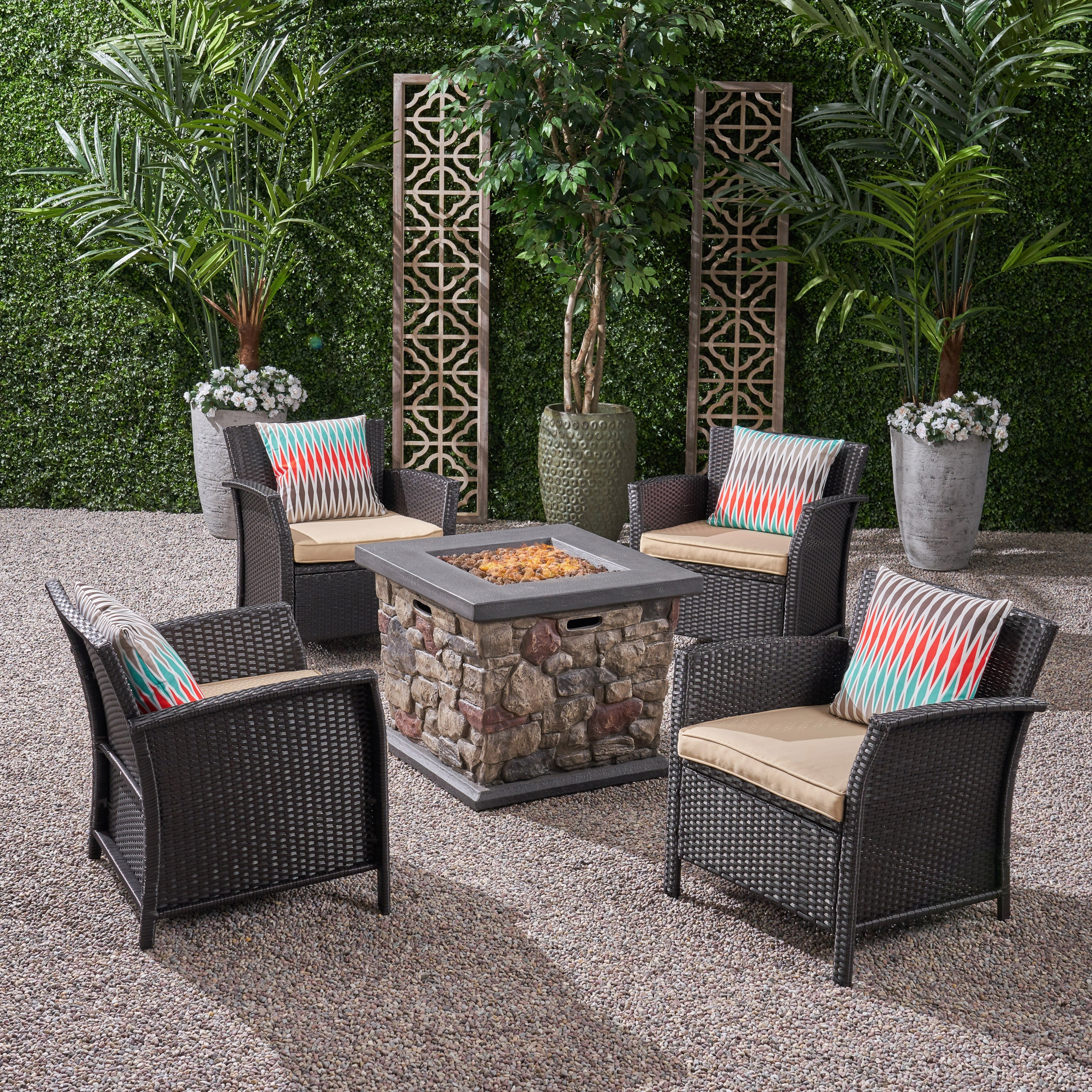 St. Lucia Outdoor 4 Piece Wicker Chat Set With Fire Pit By Christopher Knight Home