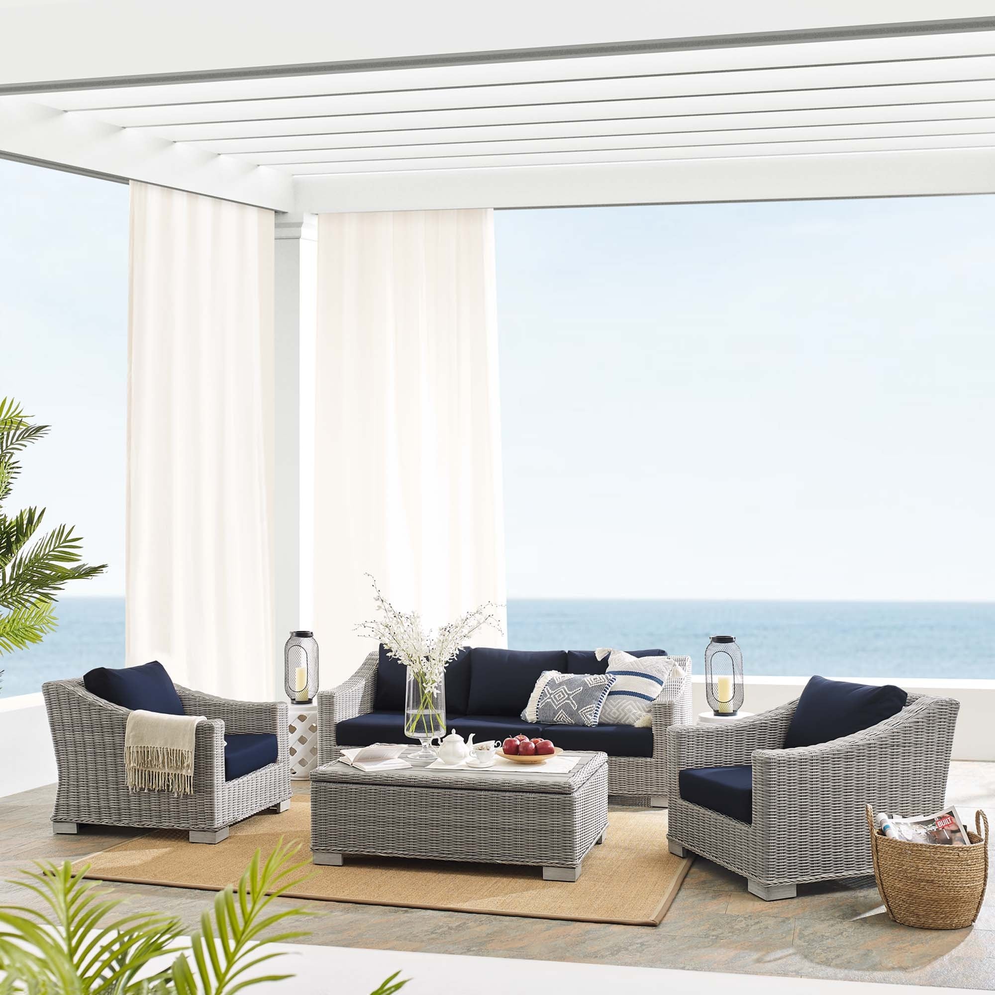 Conway Sunbrellaand Outdoor Patio Wicker Rattan 4-piece Furniture Set