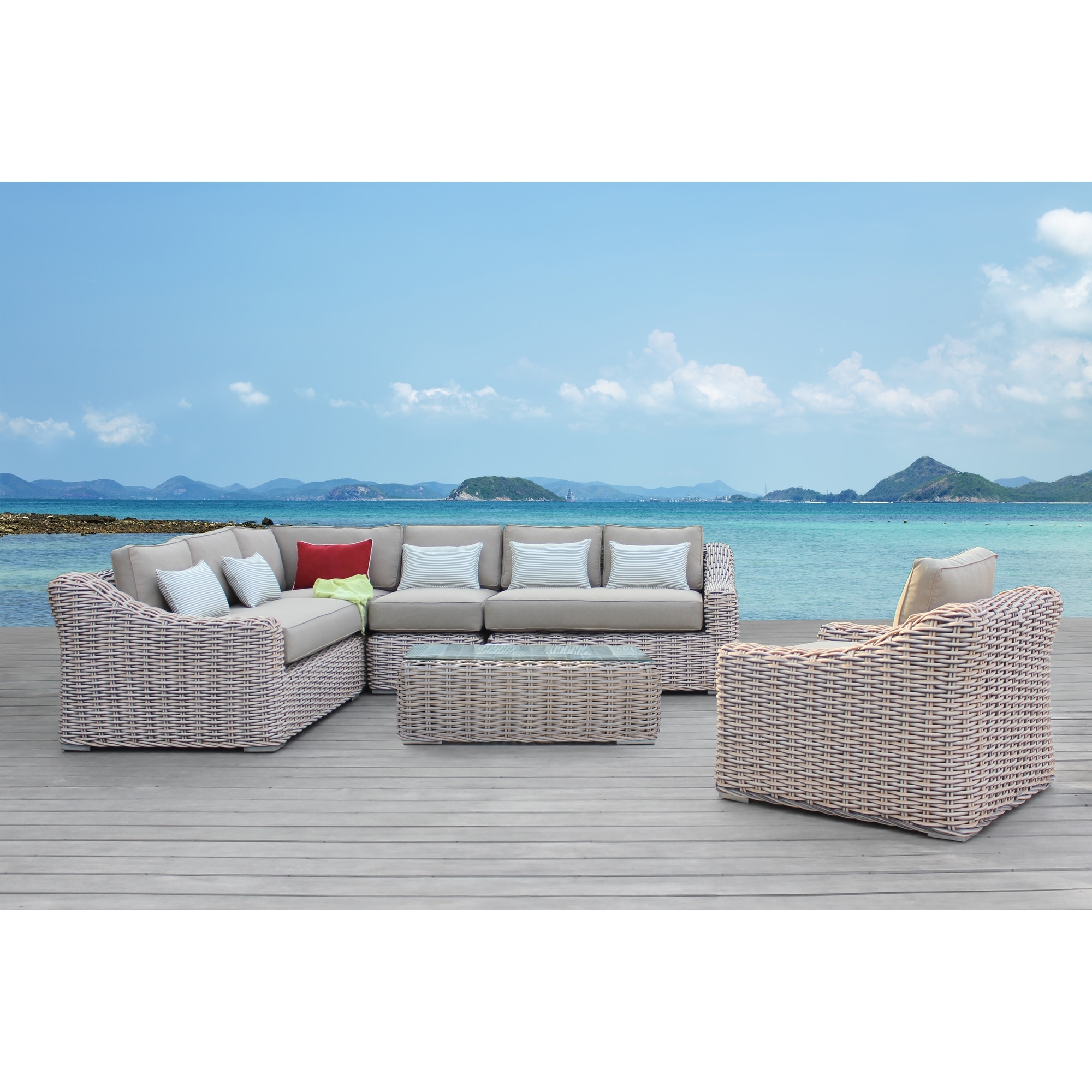 Alejandra 6-piece Outdoor Wicker Furniture Set With Coffee Table In White And Grey
