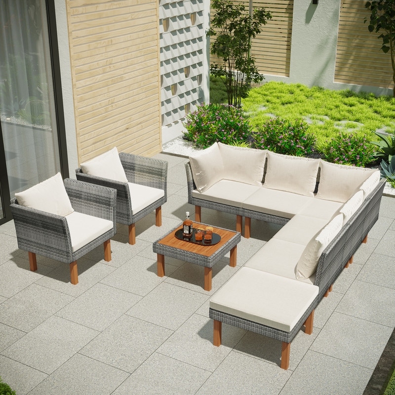 9-piece Outdoor Patio Garden Wicker Rattan Sofa Set