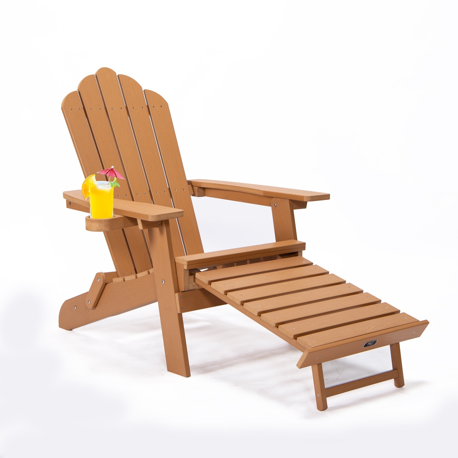 Adirondack Chair With Cup Holder And Retractable Footrest For Outdoor Patio Garden Furniture  Ergonomic Fanback and Folding Design