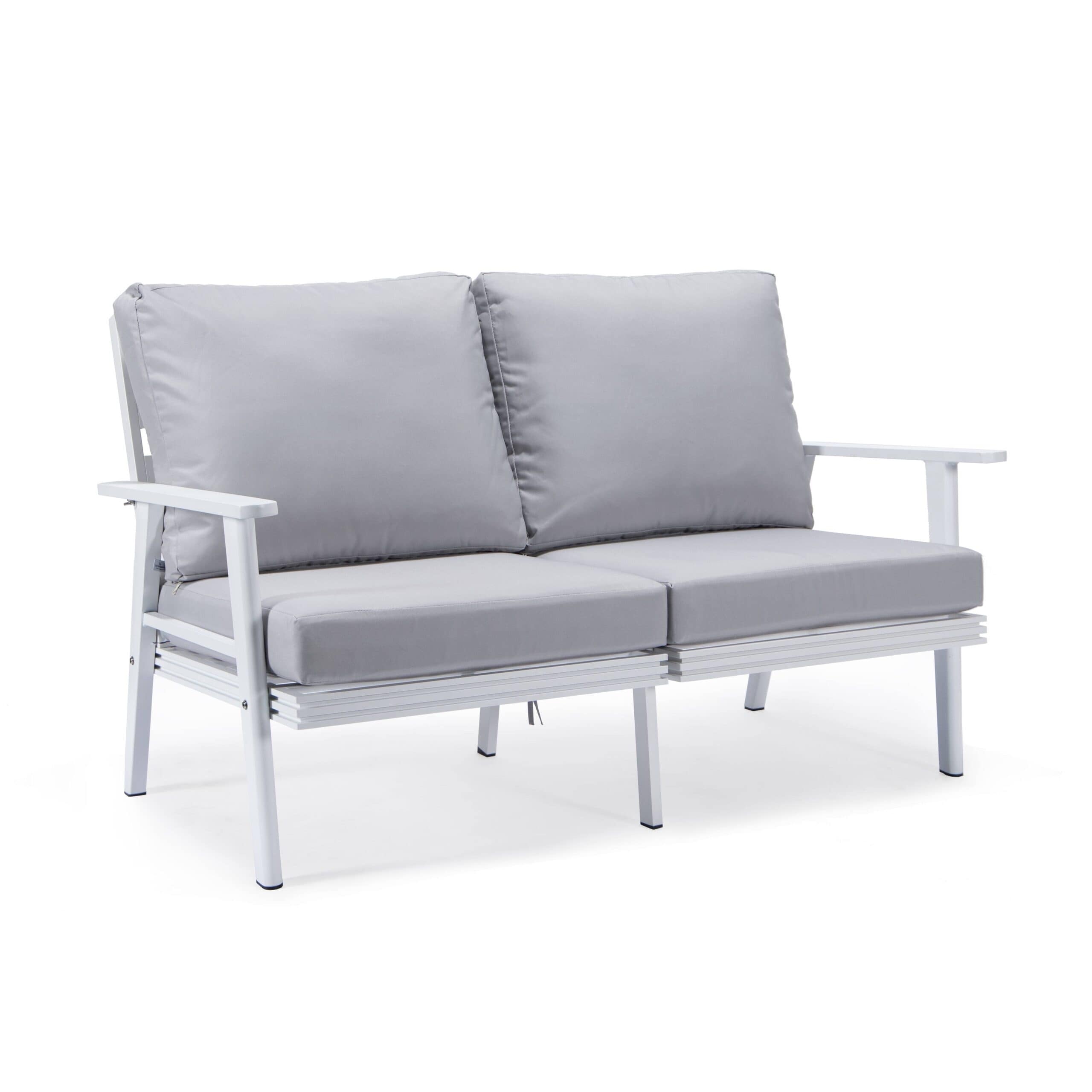 Leisuremod Walbrooke Patio Loveseat With White Aluminum Frame And Removable Cushions - 56.69