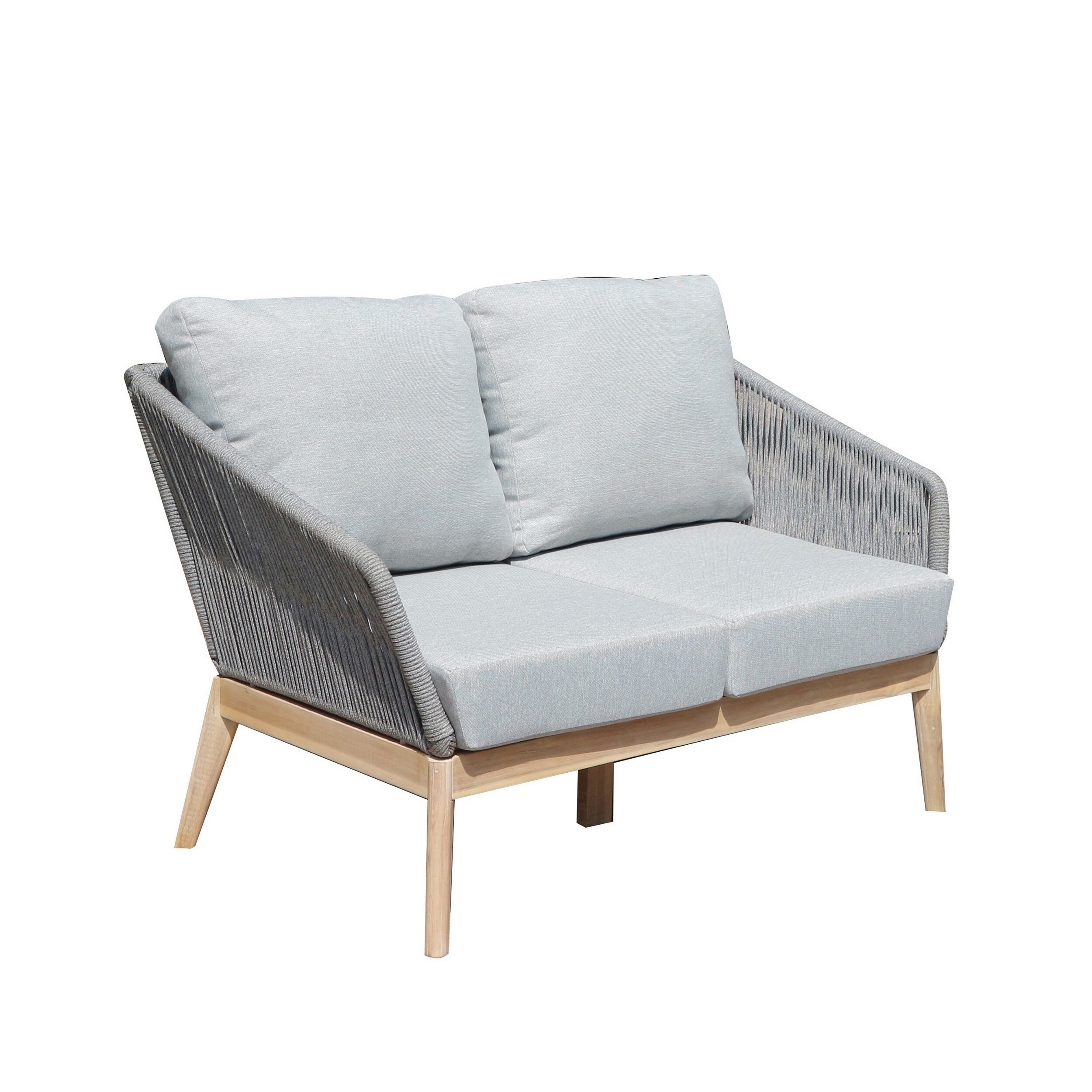 Dexi 51 Inch Patio Sofa  Fade Resistant Fabric Cushions  Gray Acacia Wood