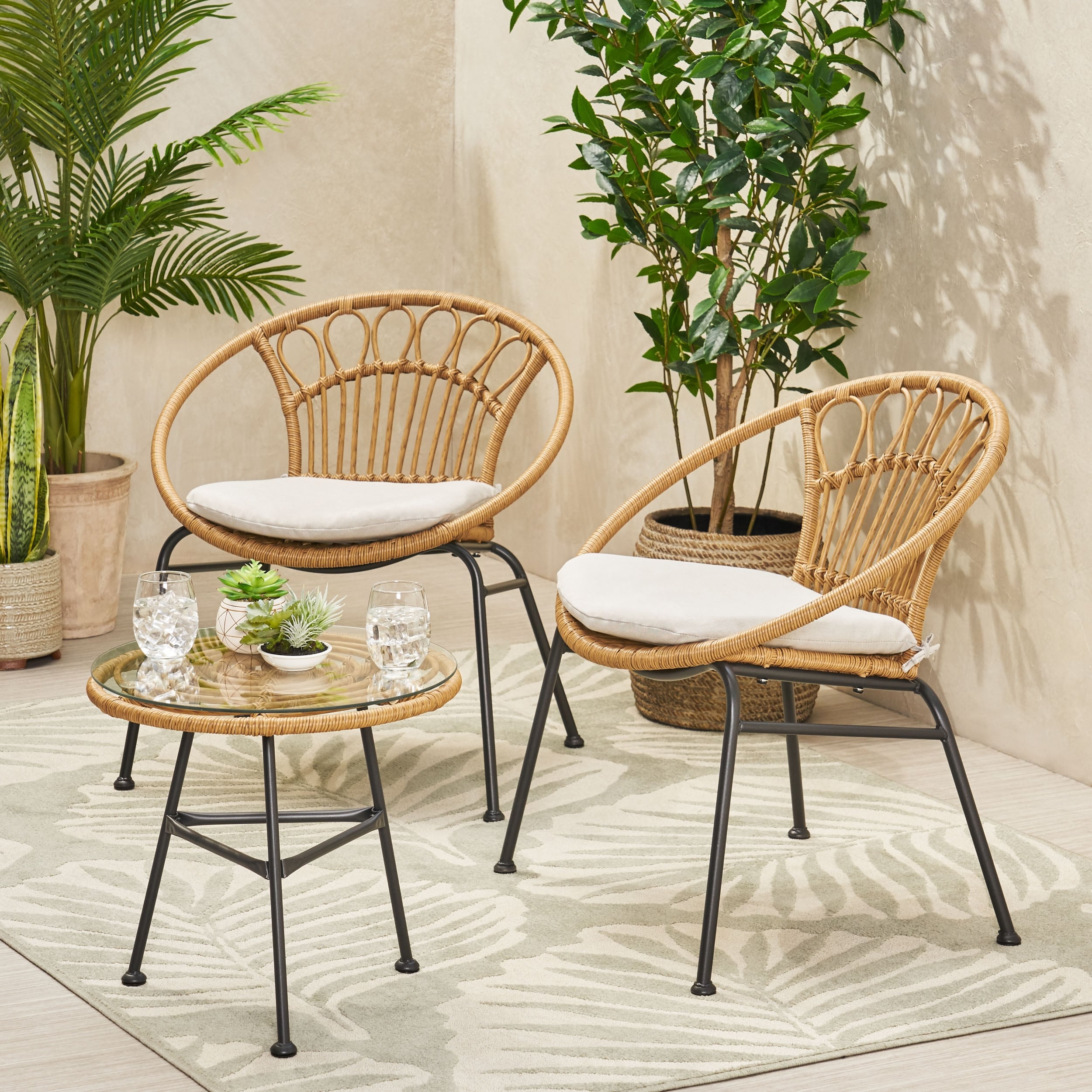 Banya Outdoor Faux Wicker Chat Set By Christopher Knight Home