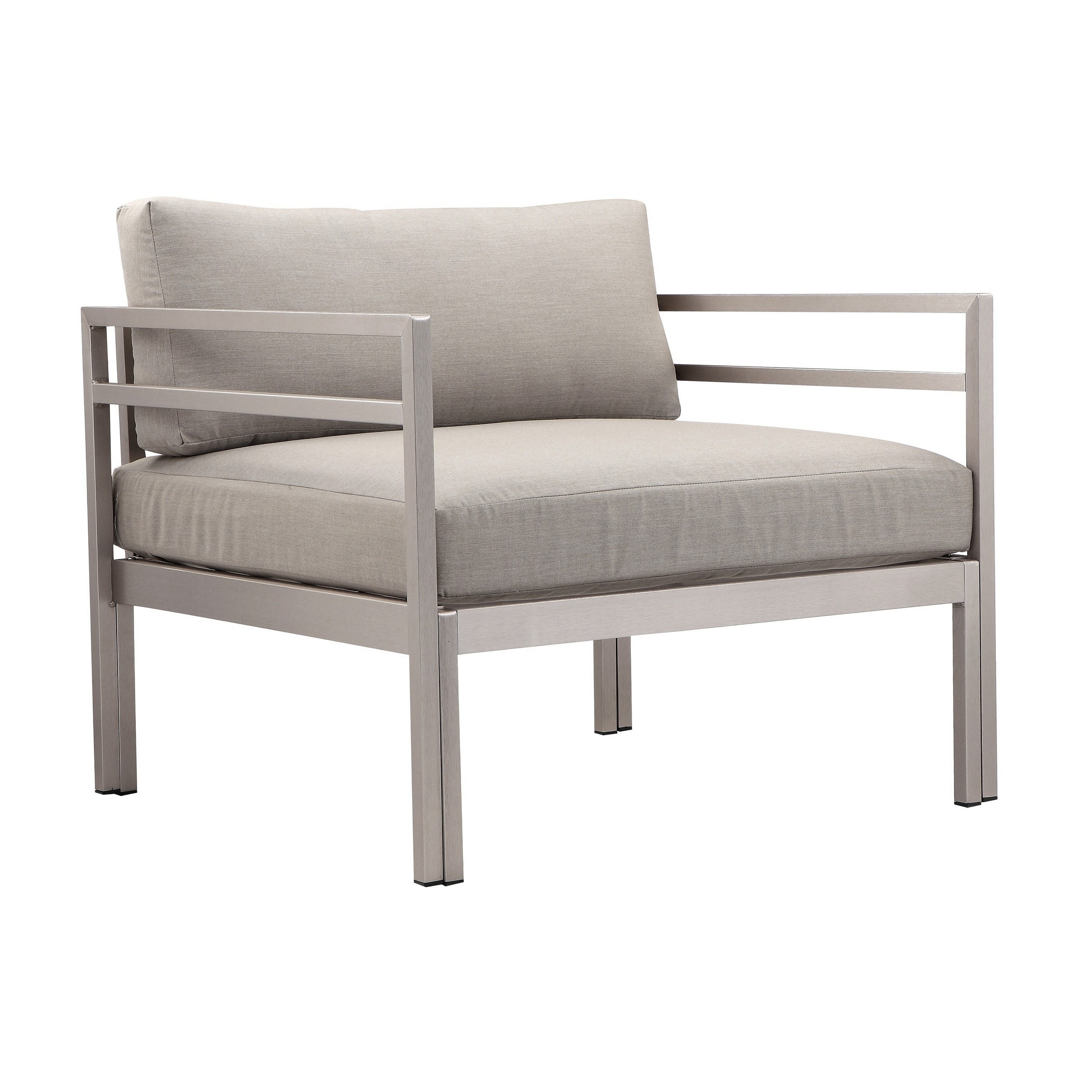 Billy 34 Inch Modern Outdoor Armchair  Gray Aluminum Frame  Fabric Cushions