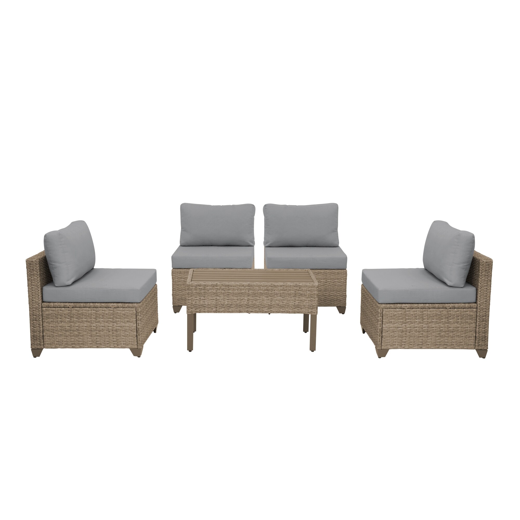 Maui 5-piece Outdoor Conversation Set Including 4 Armless Sofa Seats And Coffee Table In Natural Aged Wicker