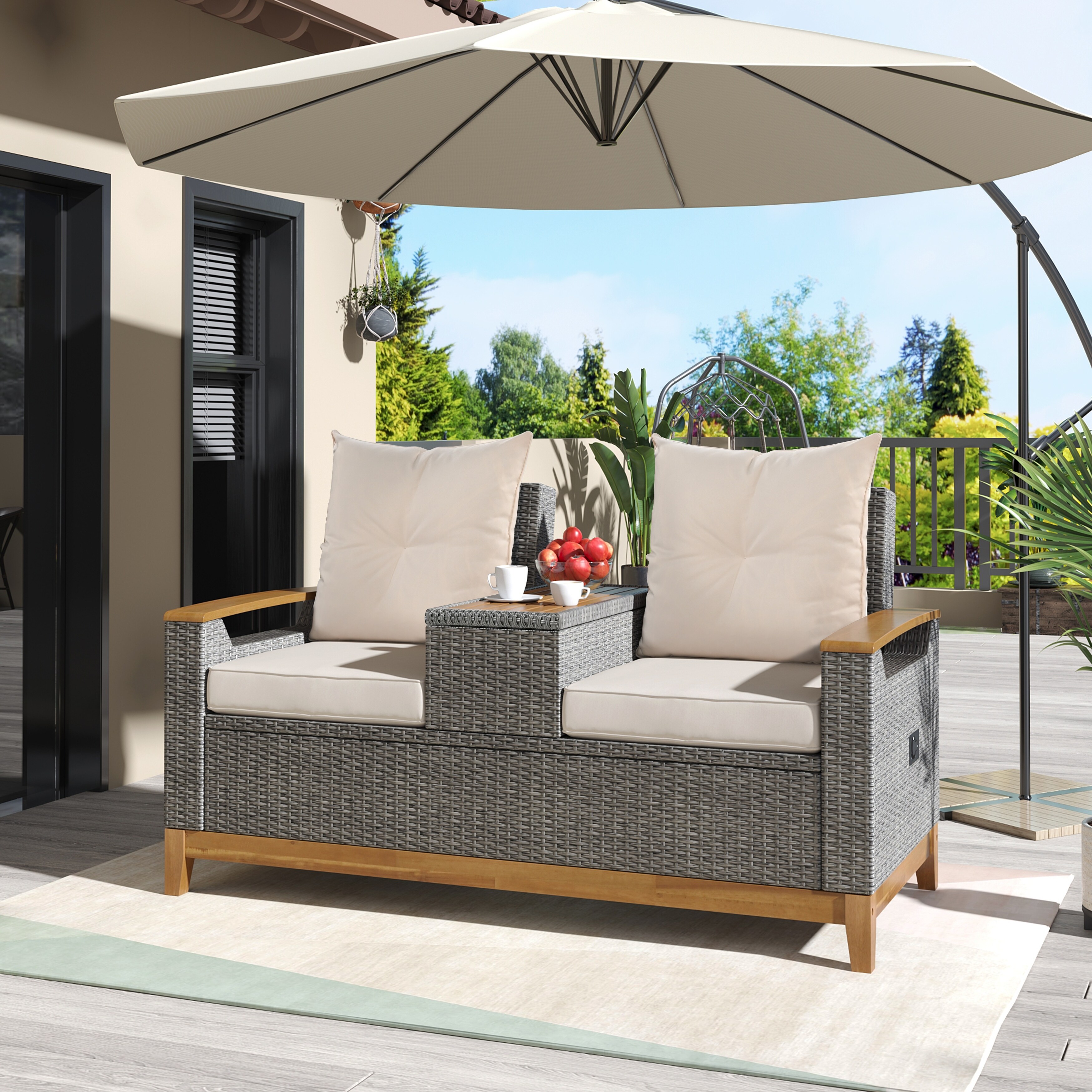 Outdoor Comfort Adjustable Loveseat  Armrest With Storage Space  Suitable For Courtyards/ Swimming Pools And Balconies